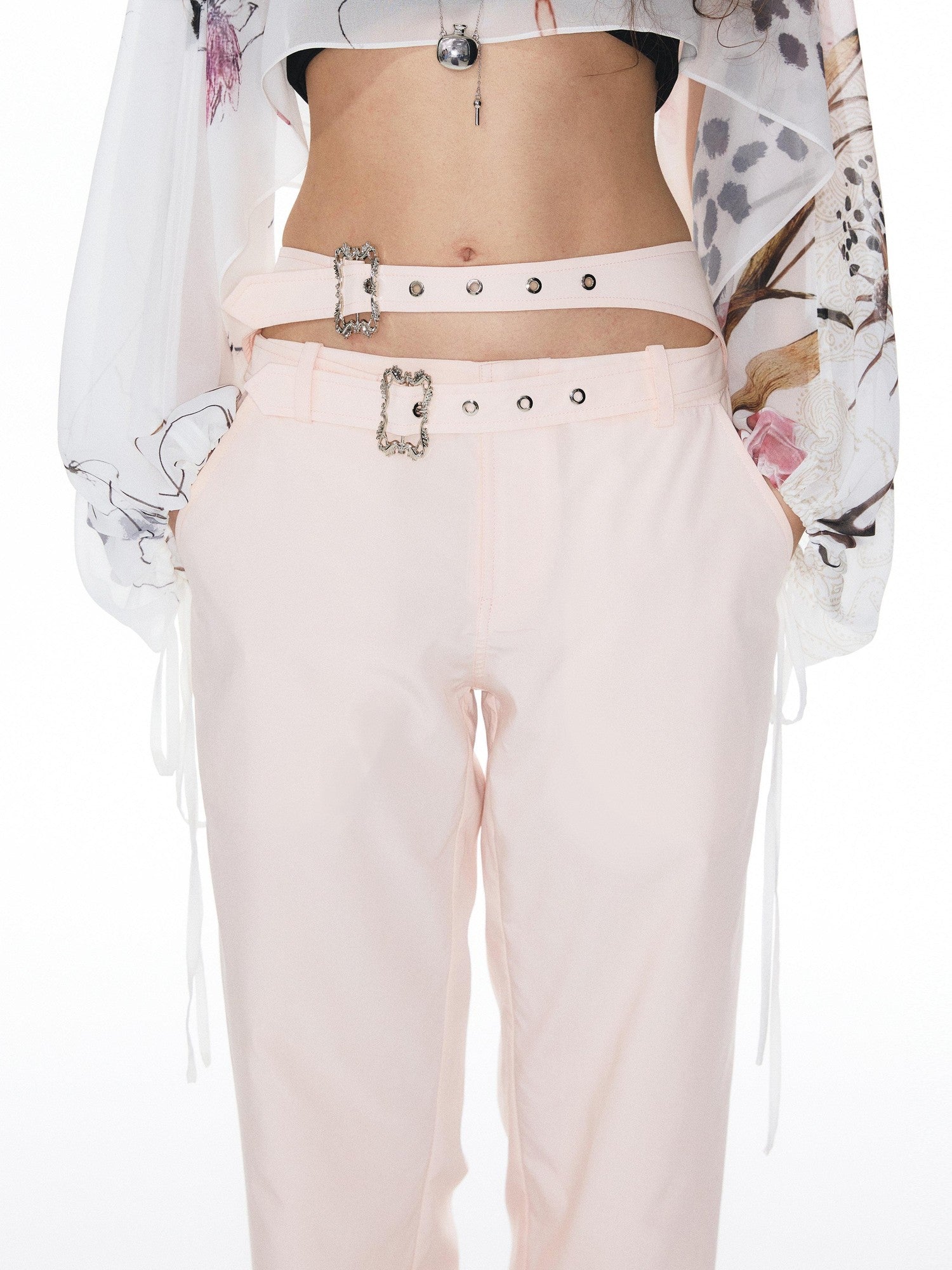 YOSHUYUKI Pink Double Waistband Low Rise Women&