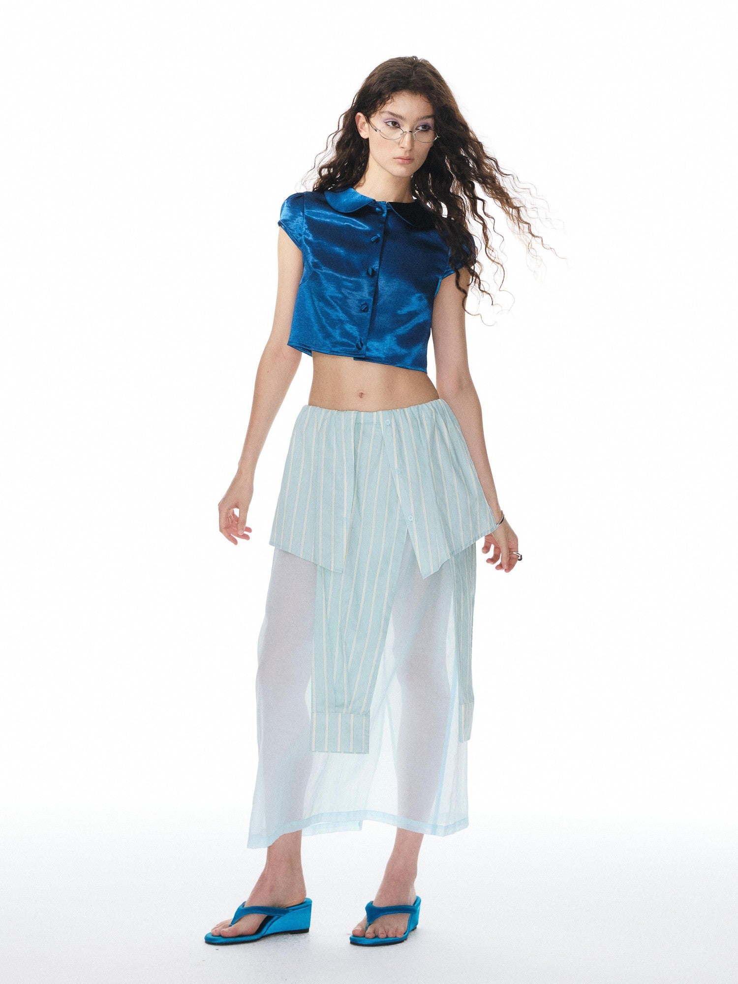 YOSHUYUKI Pink Striped Shirt Faux Two Piece Women&
