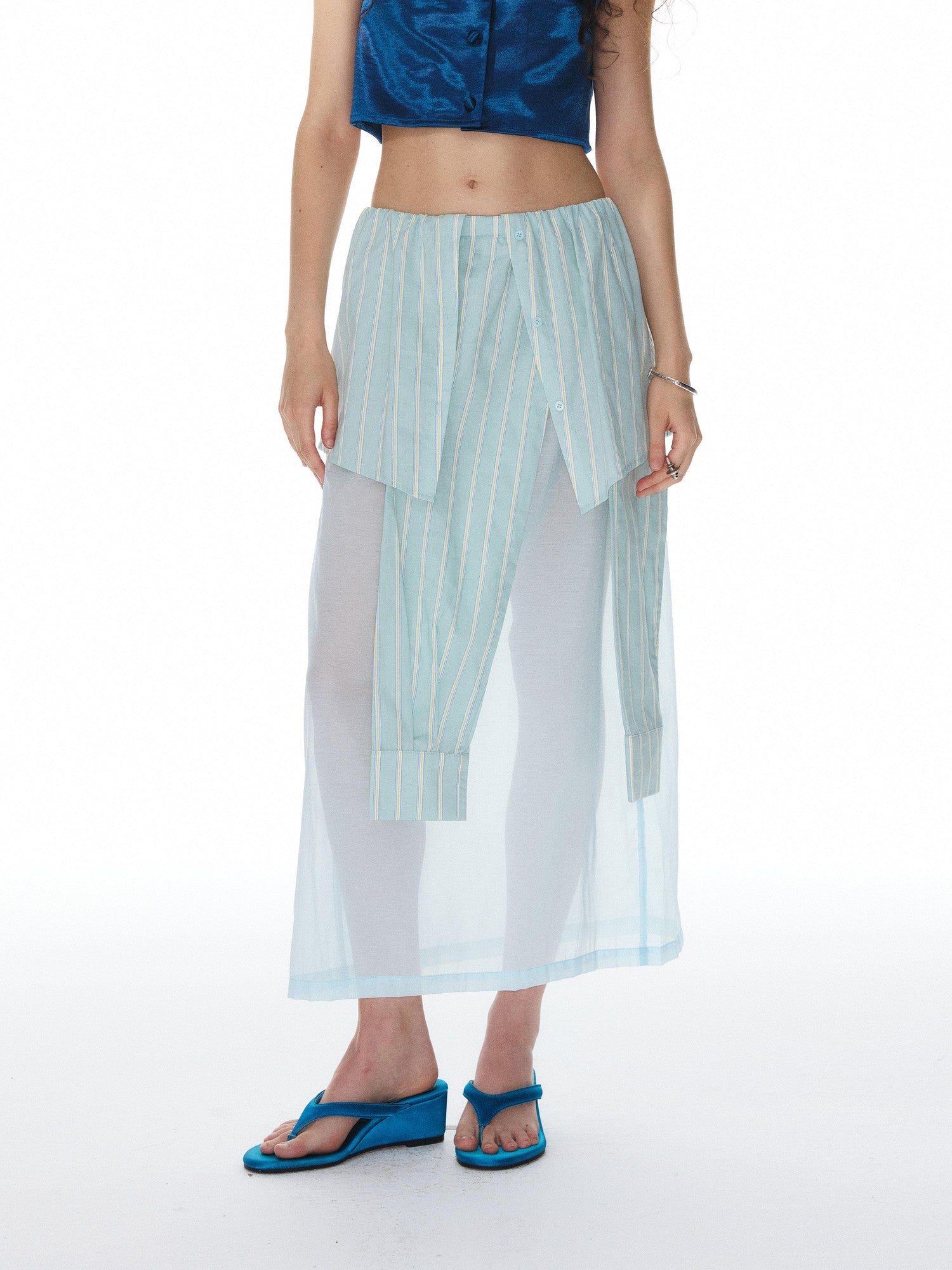 YOSHUYUKI Pink Striped Shirt Faux Two Piece Women&