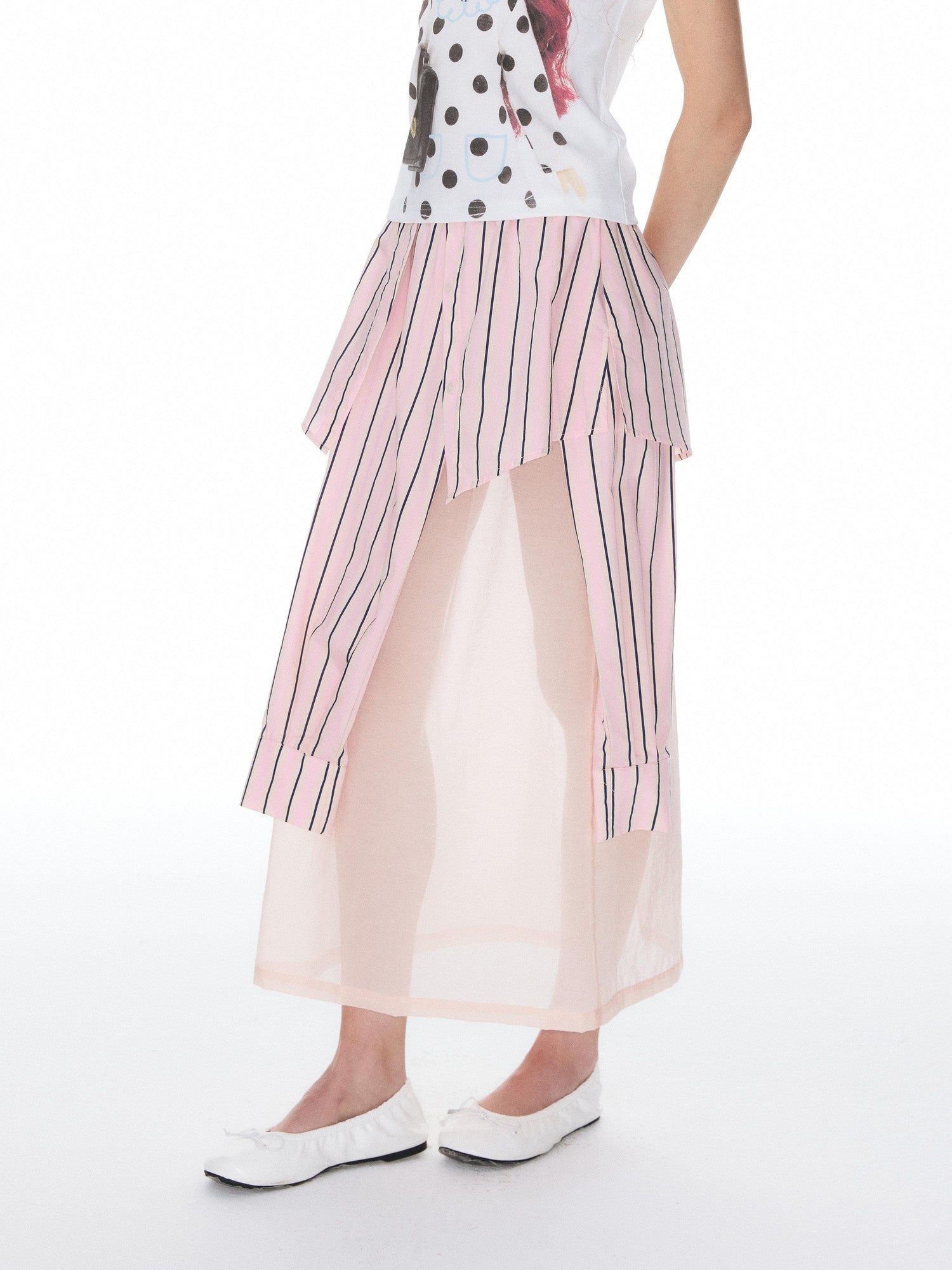 YOSHUYUKI Pink Striped Shirt Faux Two Piece Women&