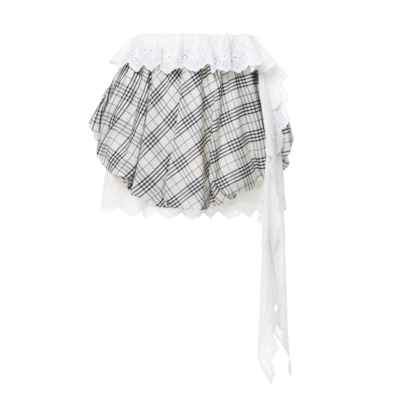 YOSHUYUKI_Plaid_Ribbon_Tulip_Lace_Panel_Low_Waist_Women&