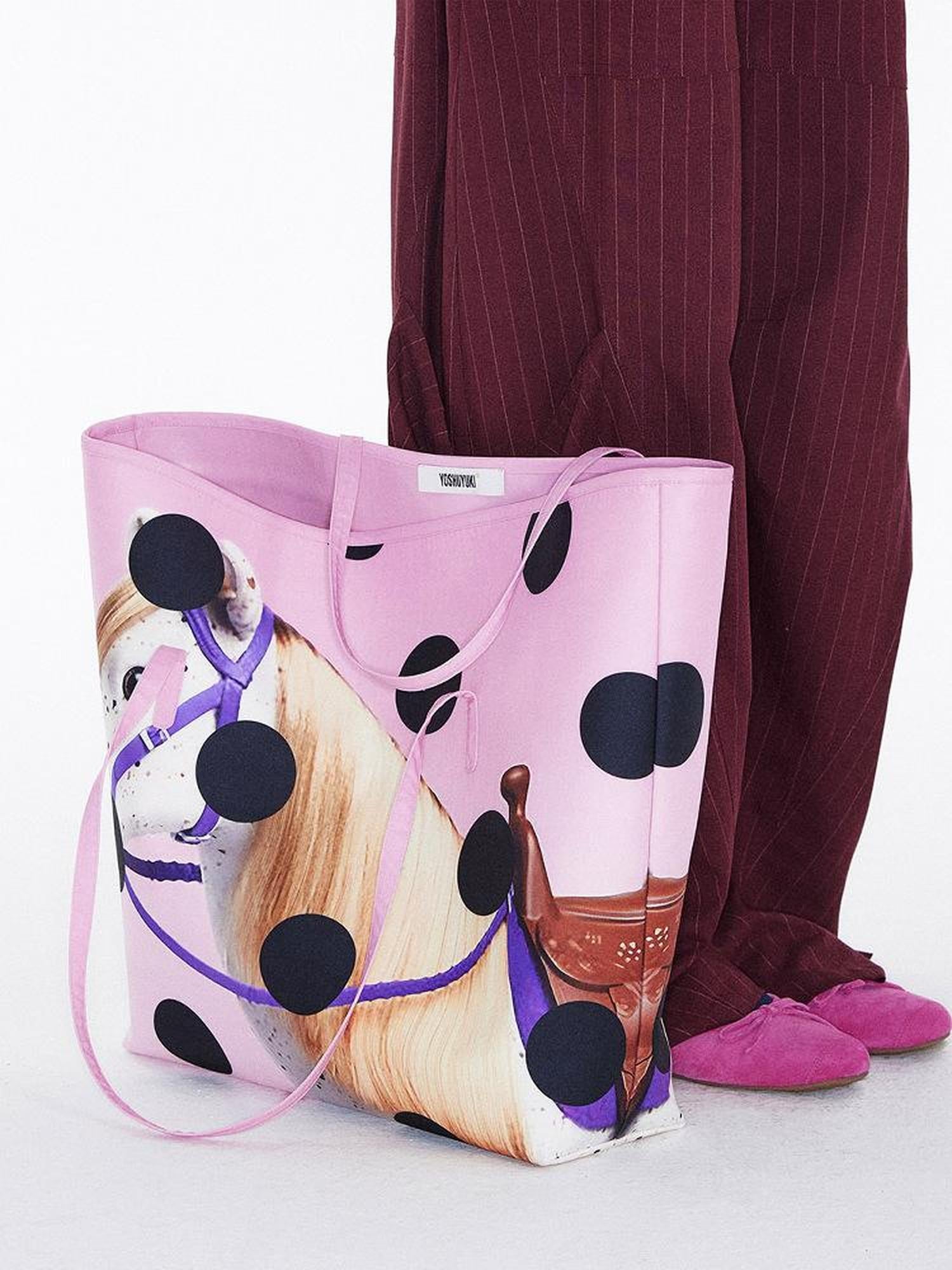 YOSHUYUKI Polka Dot Pony Print Tote Bag
