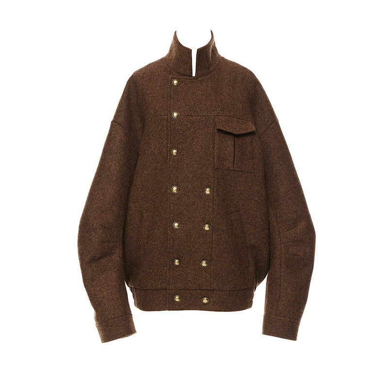 YOSHUYUKI_Premium_95_Wool_Stand_Collar_Loose_Fit_Original_Design_Brown_Wool_Coat_MISSTT