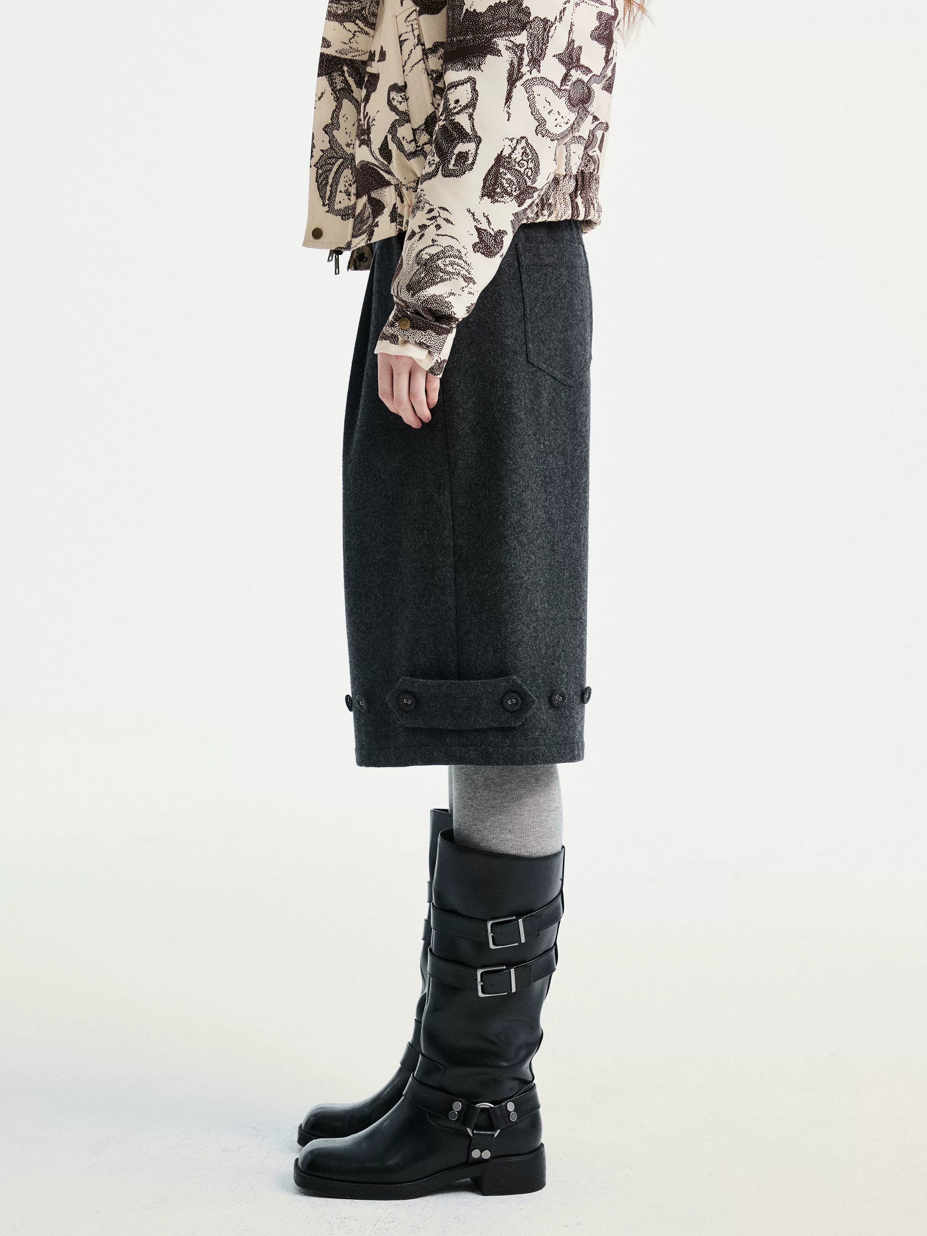 YOSHUYUKI Premium Wool Blend Vintage Straight Leg Natural Waist Pleated Unisex Gray Pants-3