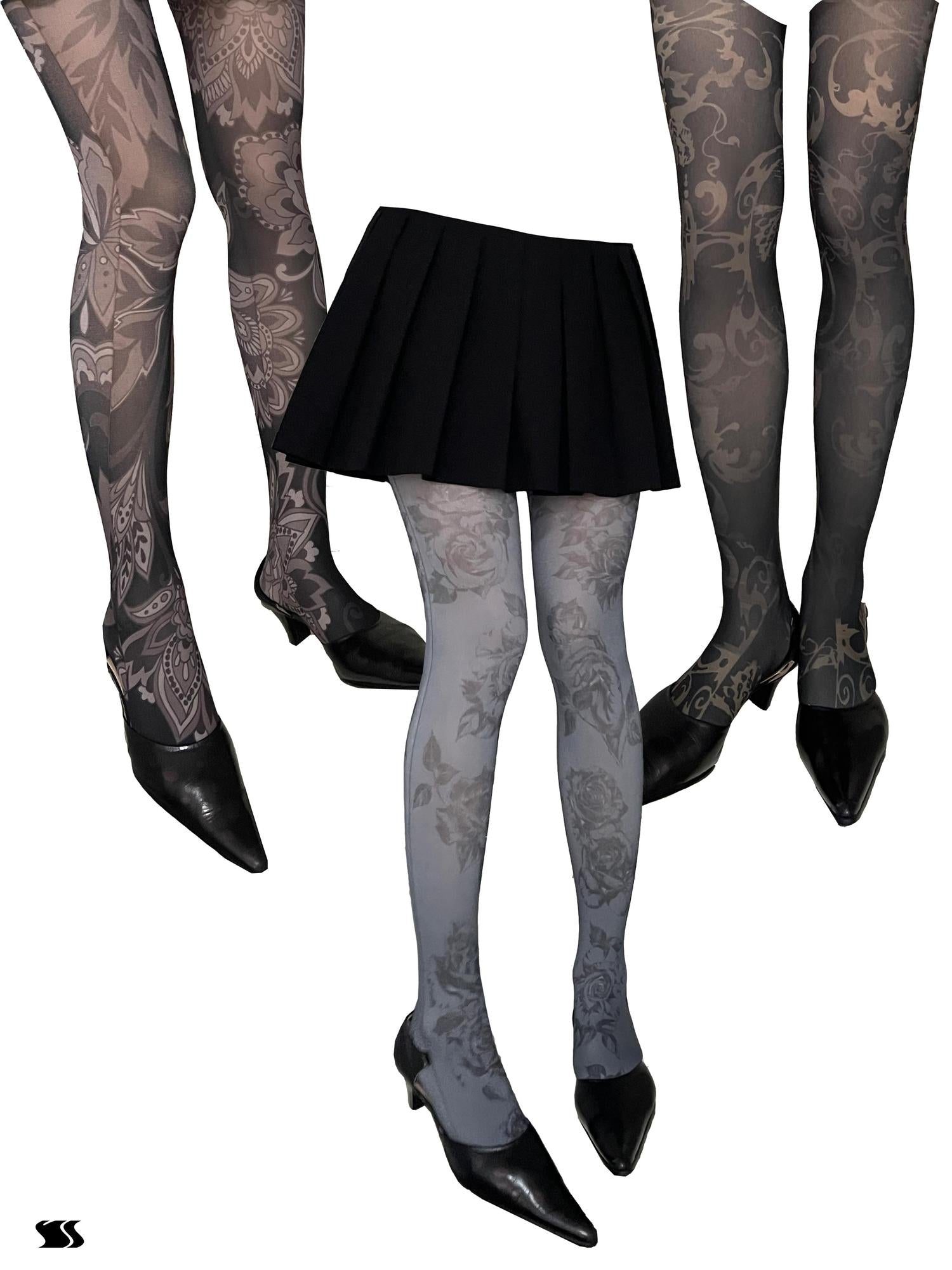 YOSHUYUKI Print Tights With Contrast Crotch Design