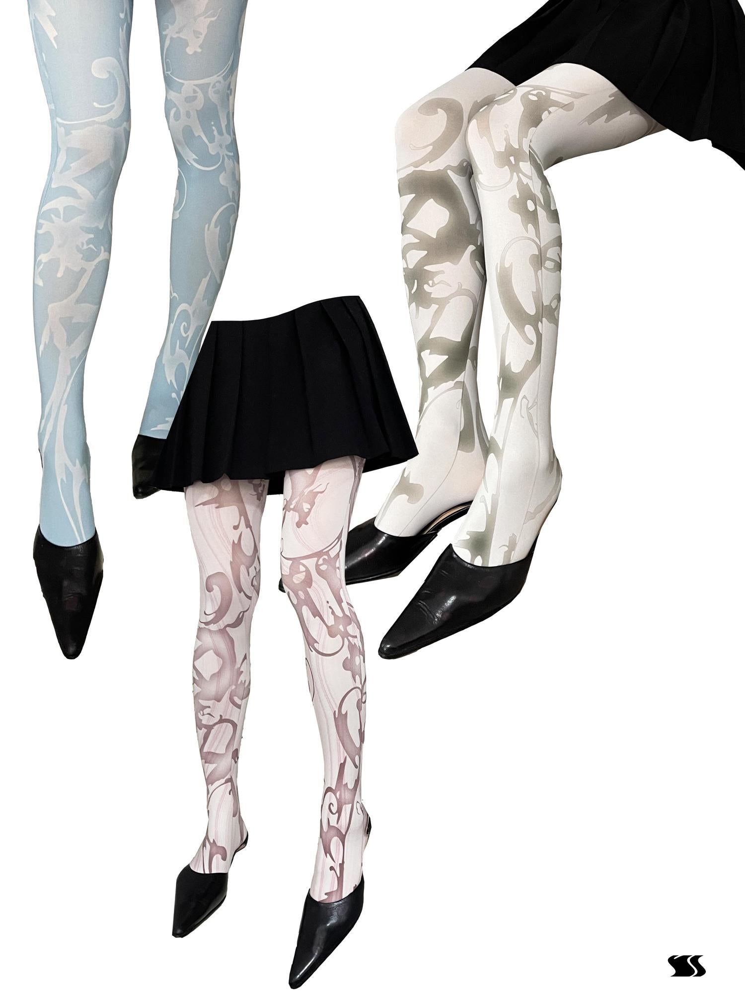 YOSHUYUKI Print Tights With Contrast Crotch Design