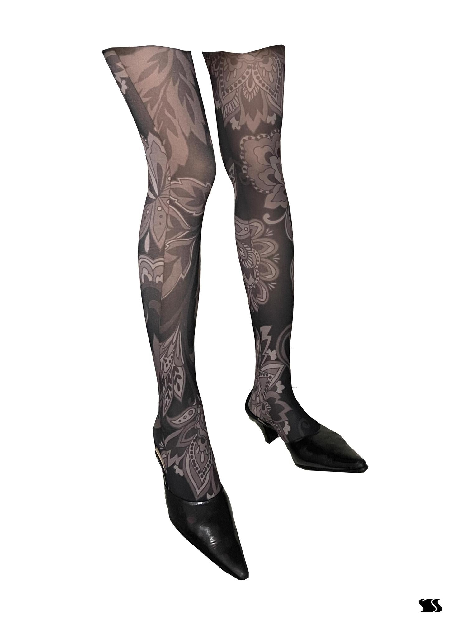 YOSHUYUKI Print Tights With Contrast Crotch Design