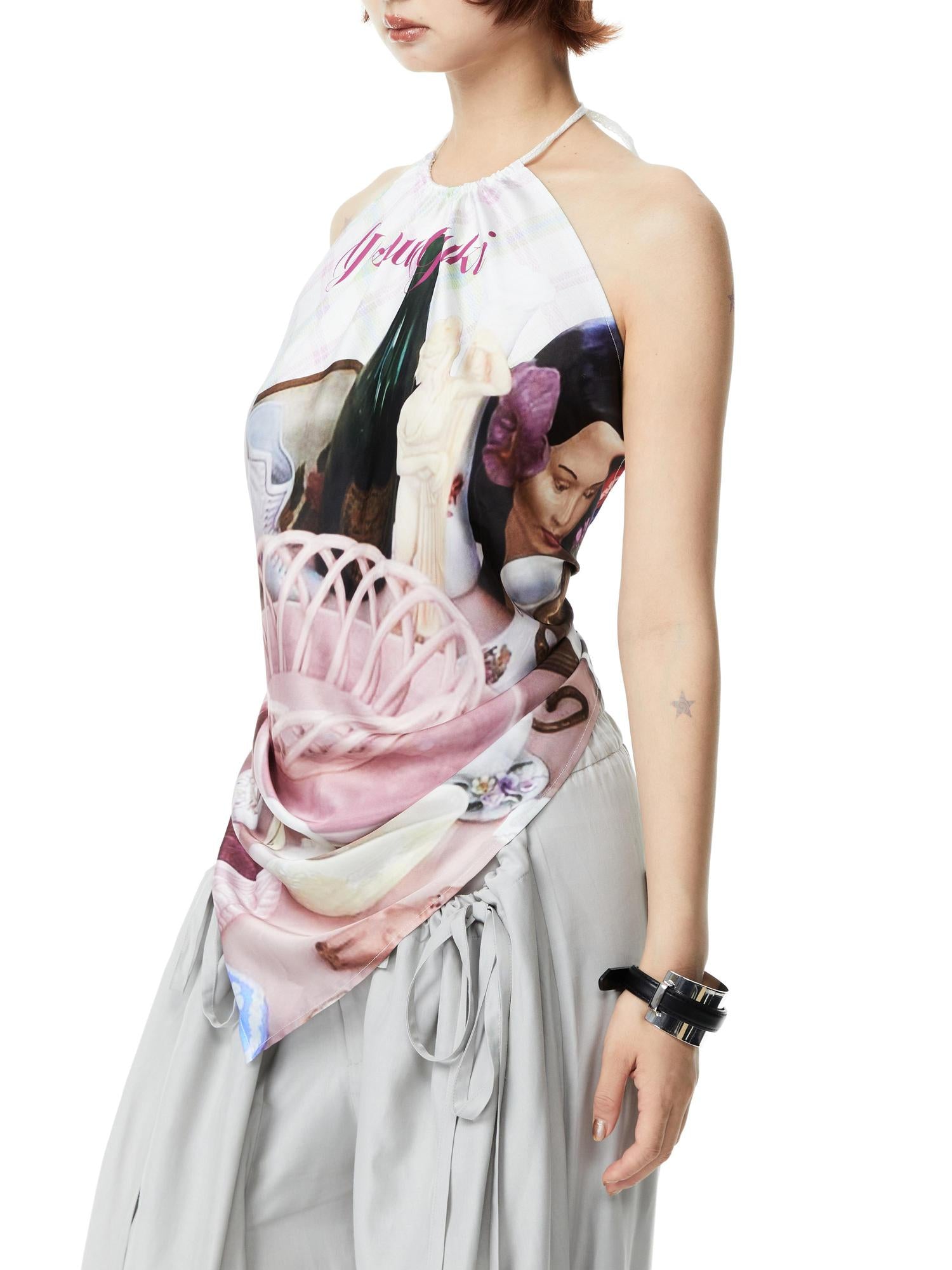 YOSHUYUKI Printed Scarf Halter Neck Slip Top