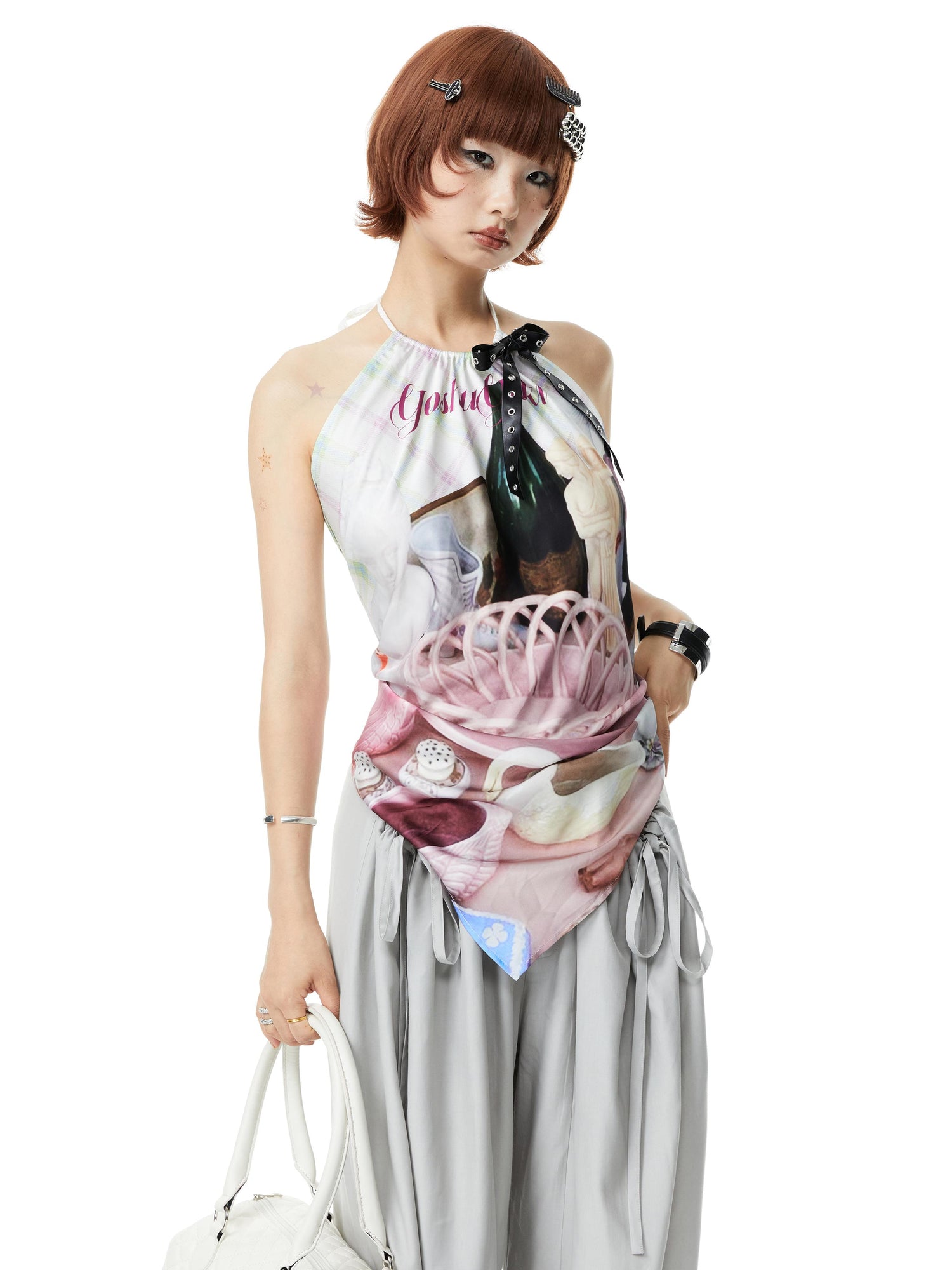 YOSHUYUKI Printed Scarf Halter Neck Slip Top