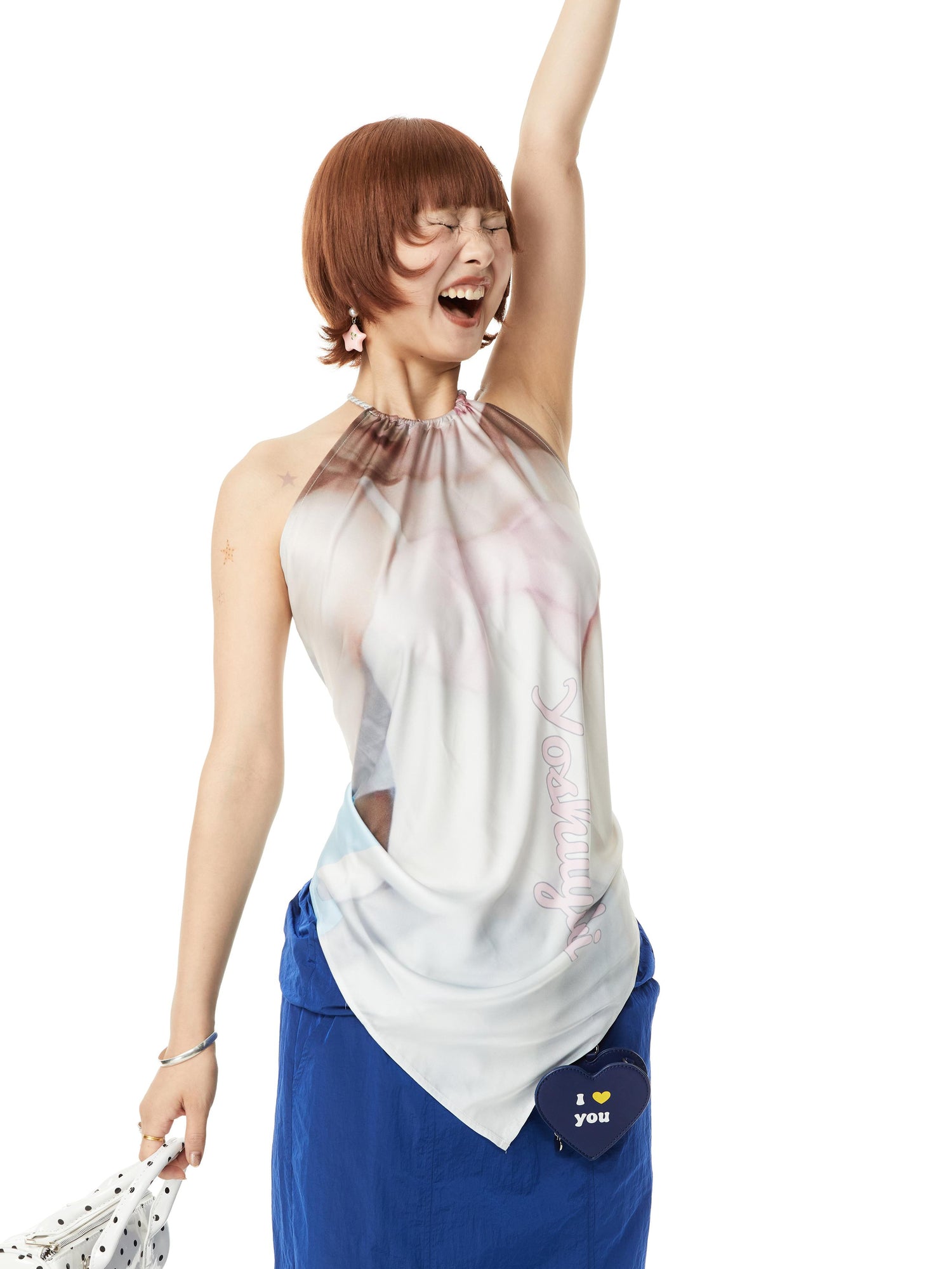 YOSHUYUKI Printed Scarf Halter Neck Slip Top