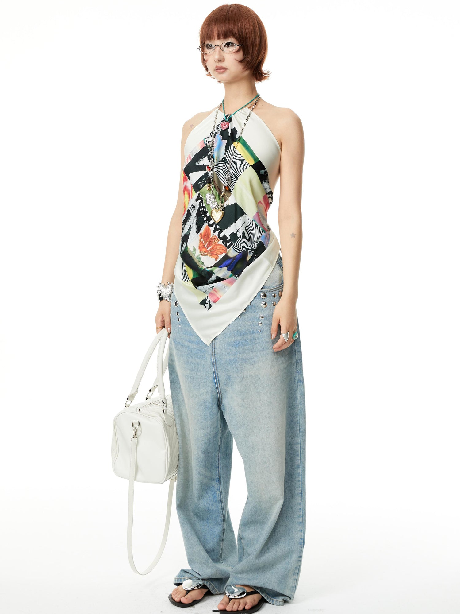 YOSHUYUKI Printed Scarf Halter Neck Slip Top