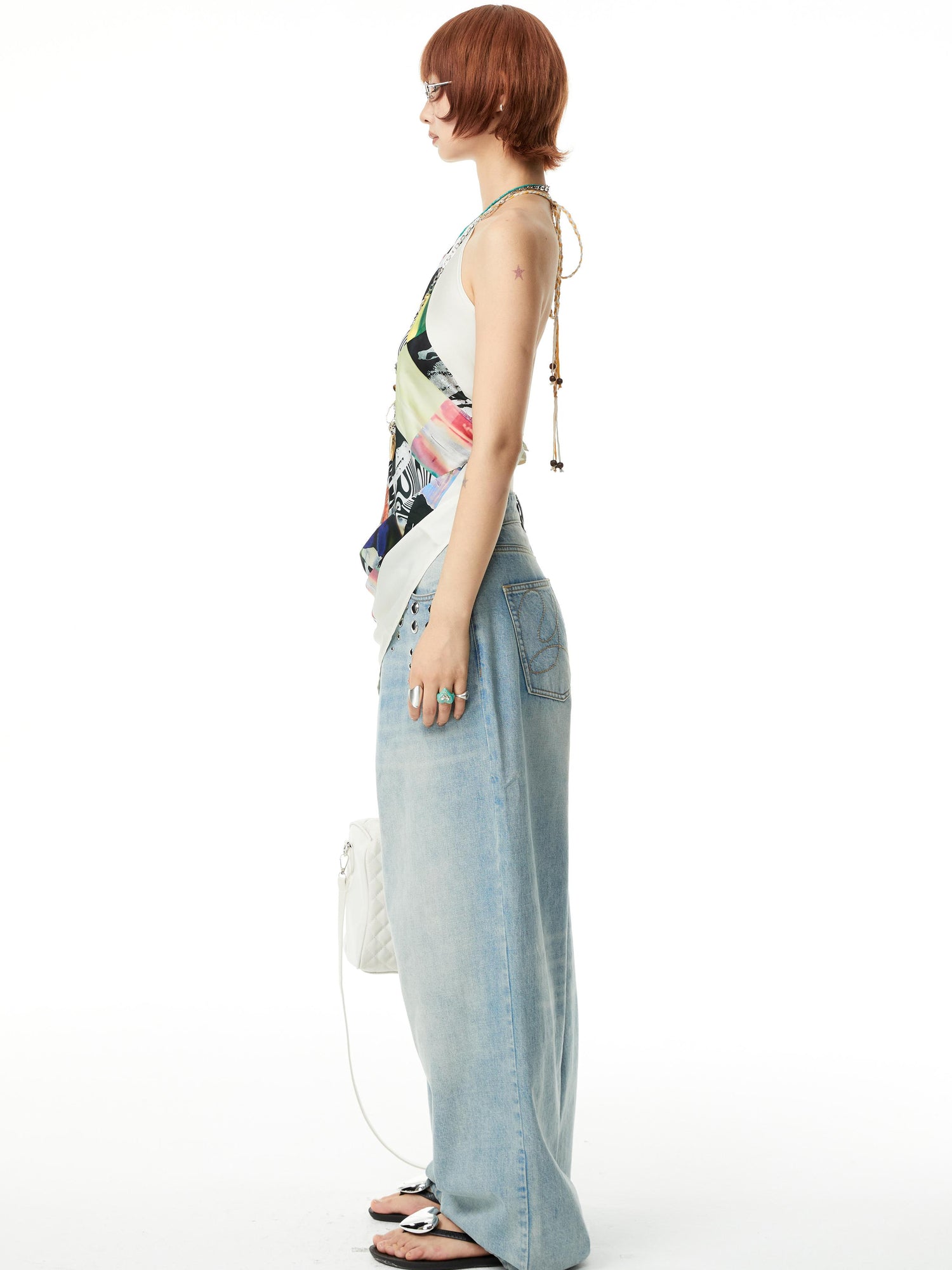 YOSHUYUKI Printed Scarf Halter Neck Slip Top