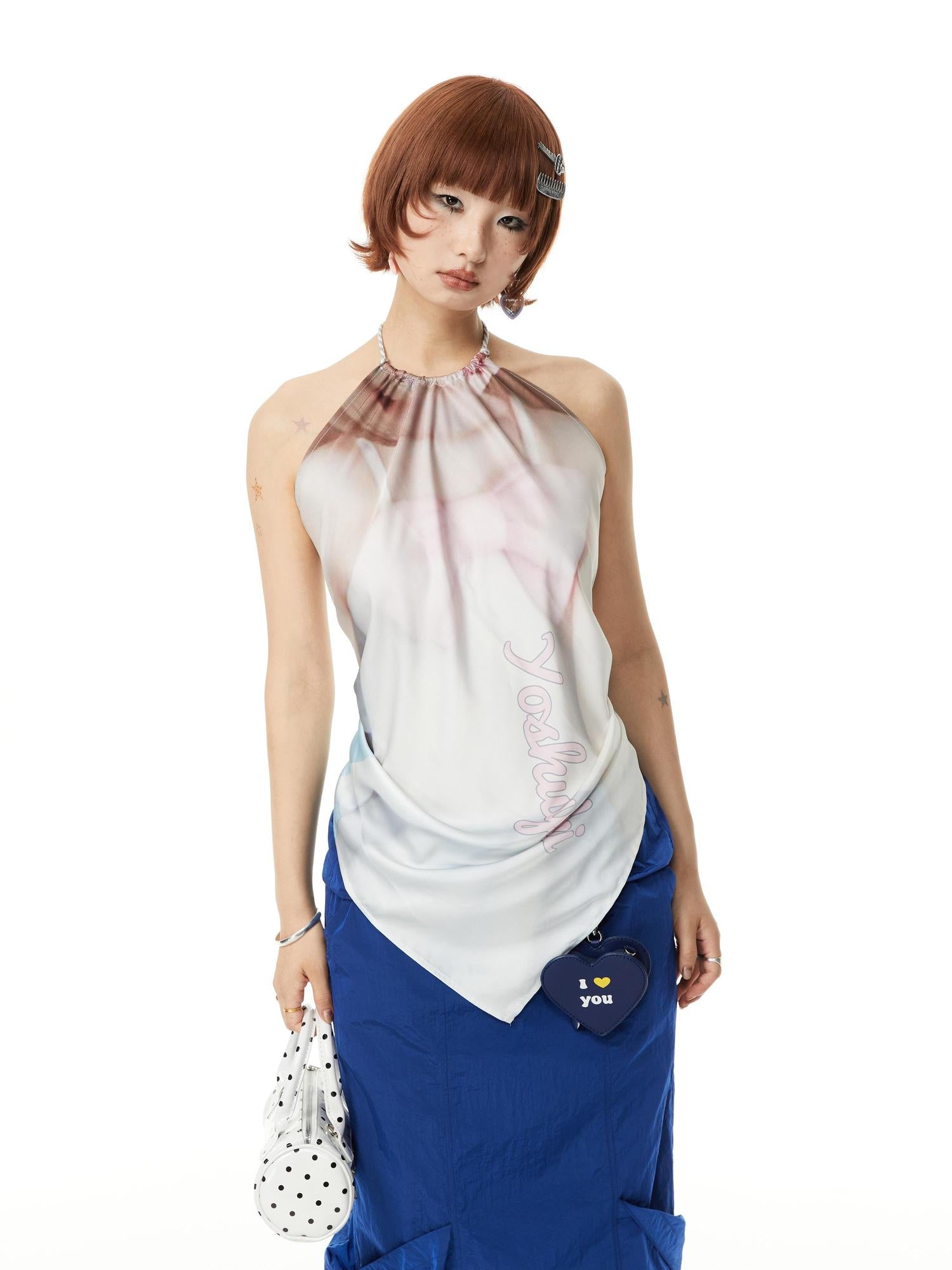 YOSHUYUKI Printed Scarf Halter Neck Slip Top
