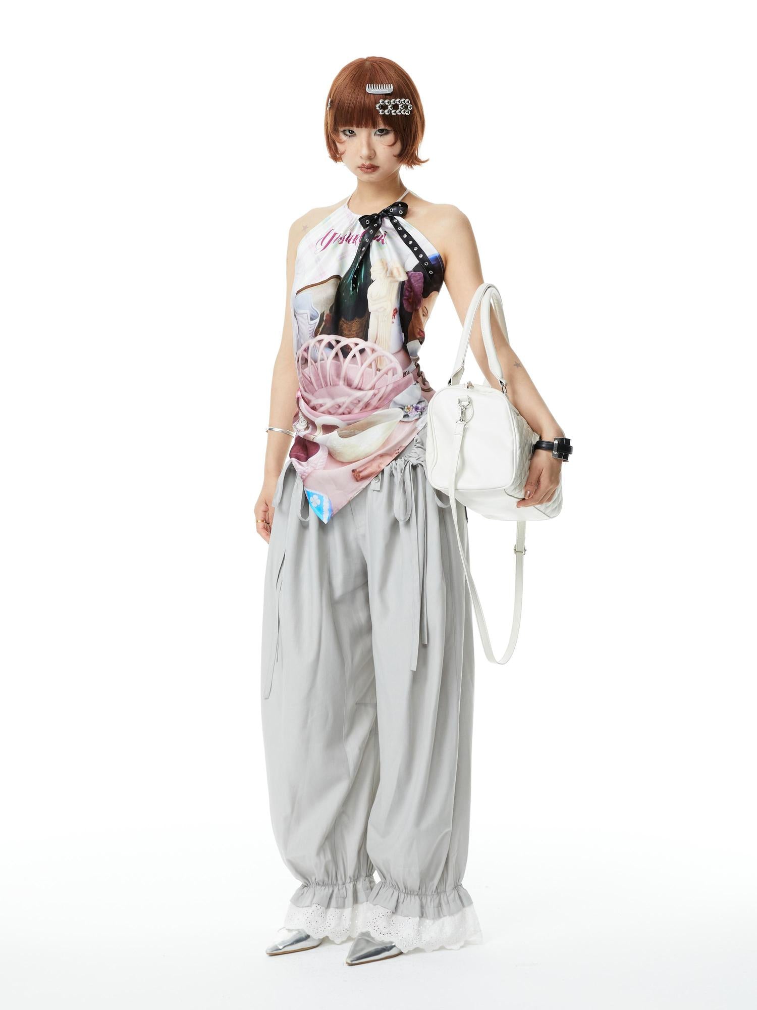YOSHUYUKI Printed Scarf Halter Neck Slip Top