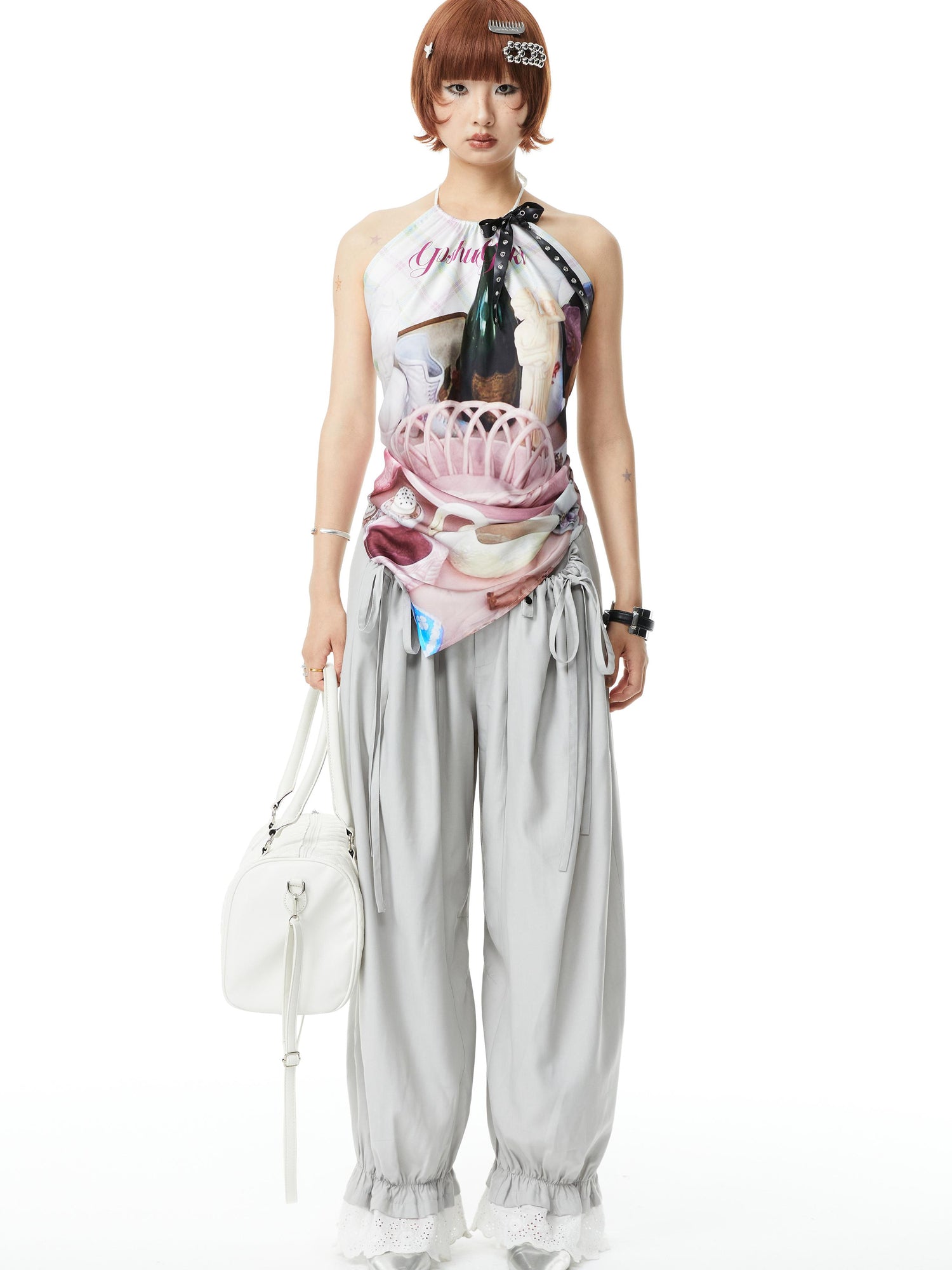 YOSHUYUKI Printed Scarf Halter Neck Slip Top