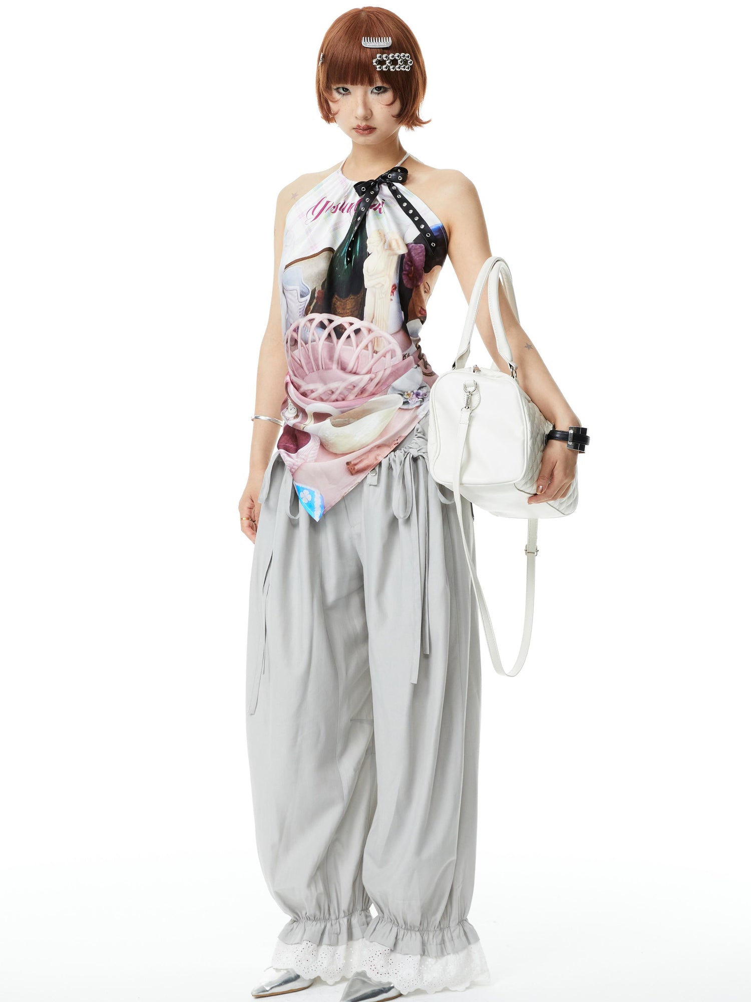 YOSHUYUKI Printed Scarf Halter Neck Slip Top