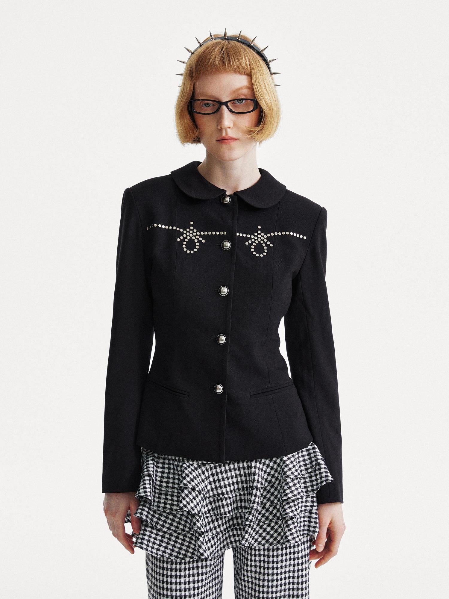 YOSHUYUKI Punk Rhinestone Waist Black Blazer