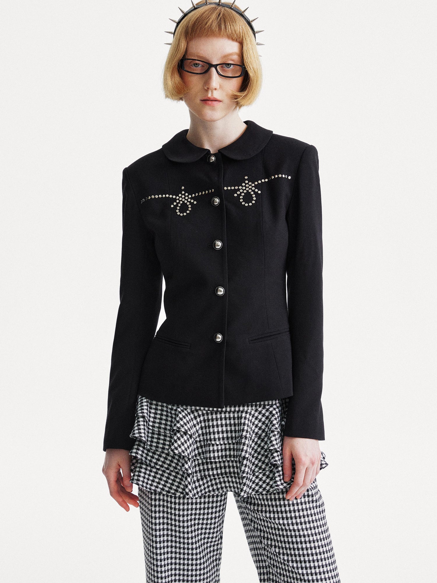 YOSHUYUKI Punk Rhinestone Waist Black Blazer