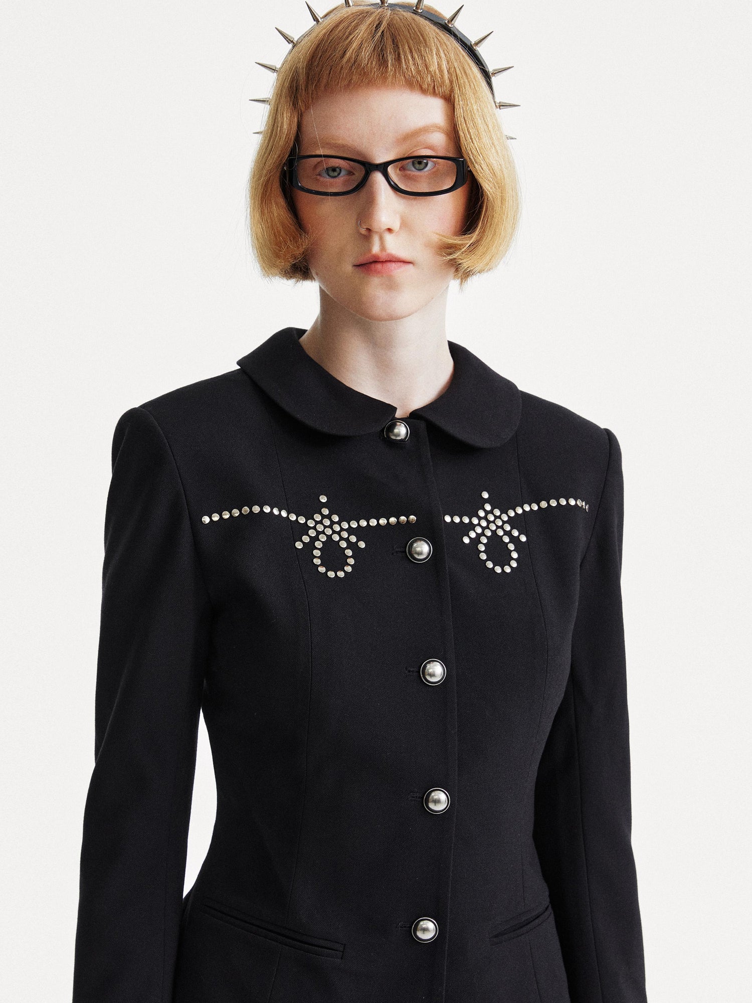YOSHUYUKI Punk Rhinestone Waist Black Blazer