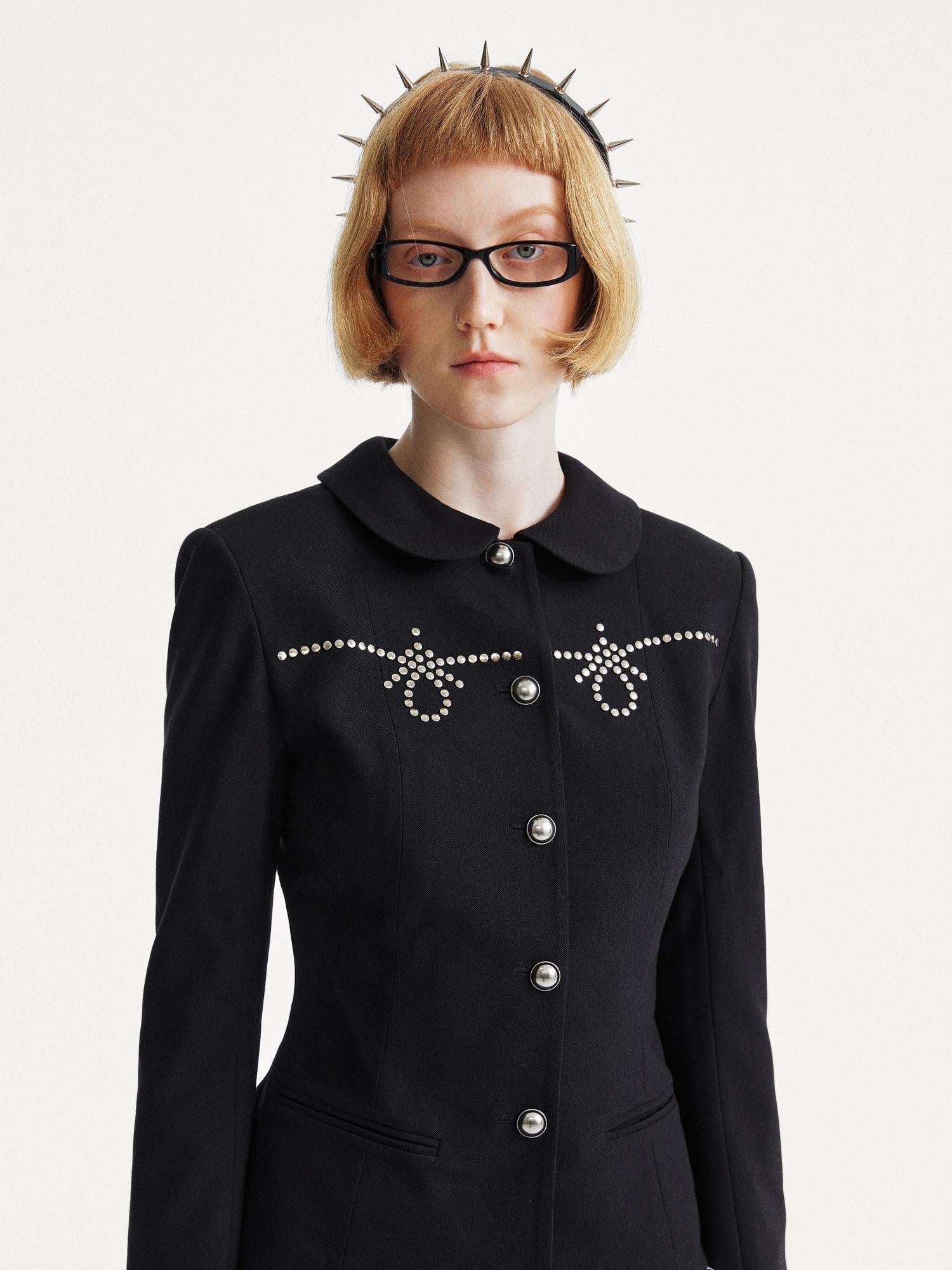 YOSHUYUKI Punk Rhinestone Waist Black Blazer