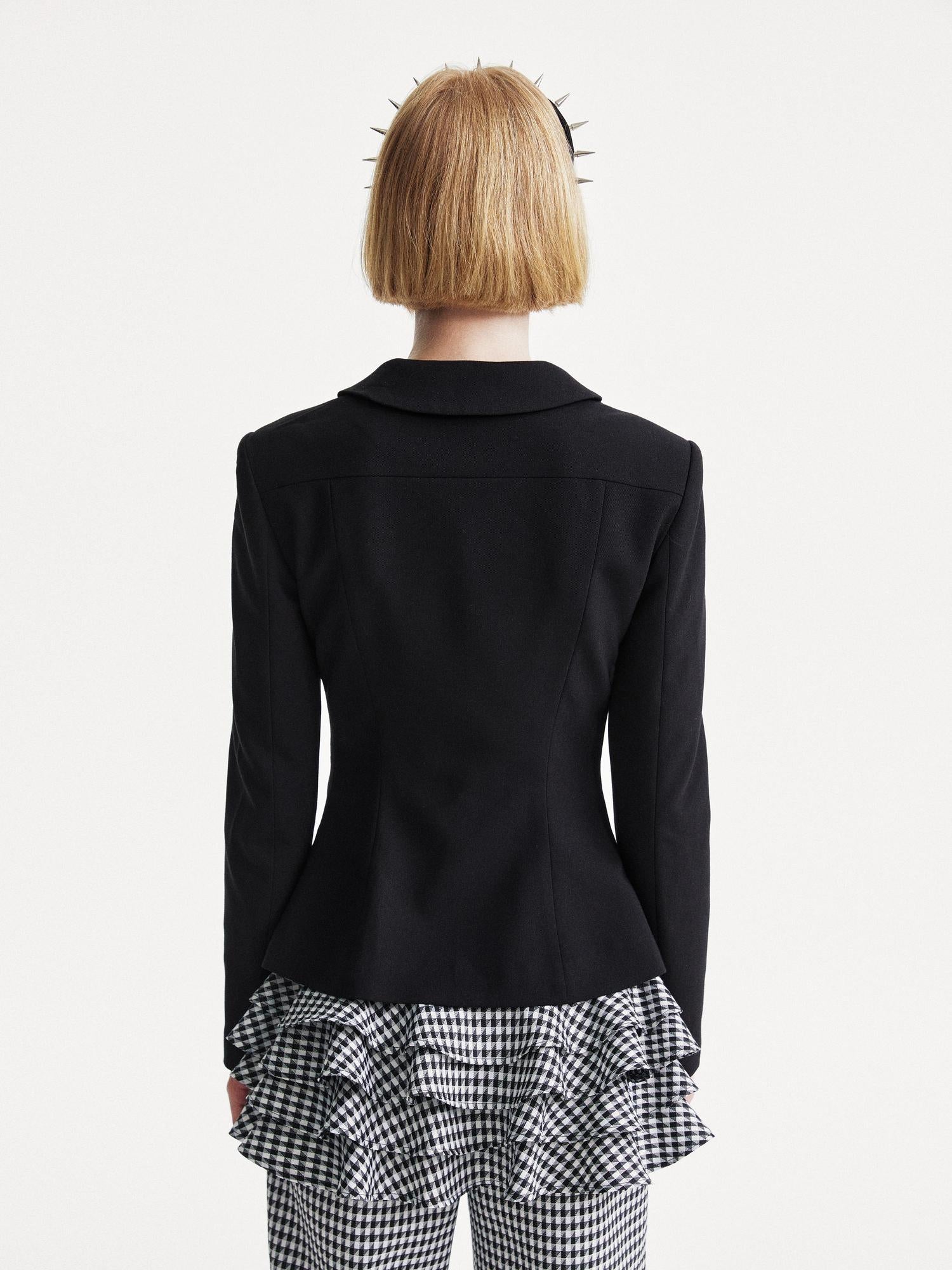 YOSHUYUKI Punk Rhinestone Waist Black Blazer
