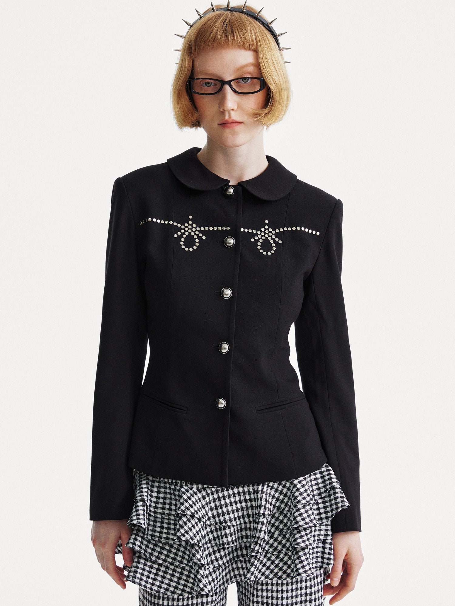 YOSHUYUKI Punk Rhinestone Waist Black Blazer