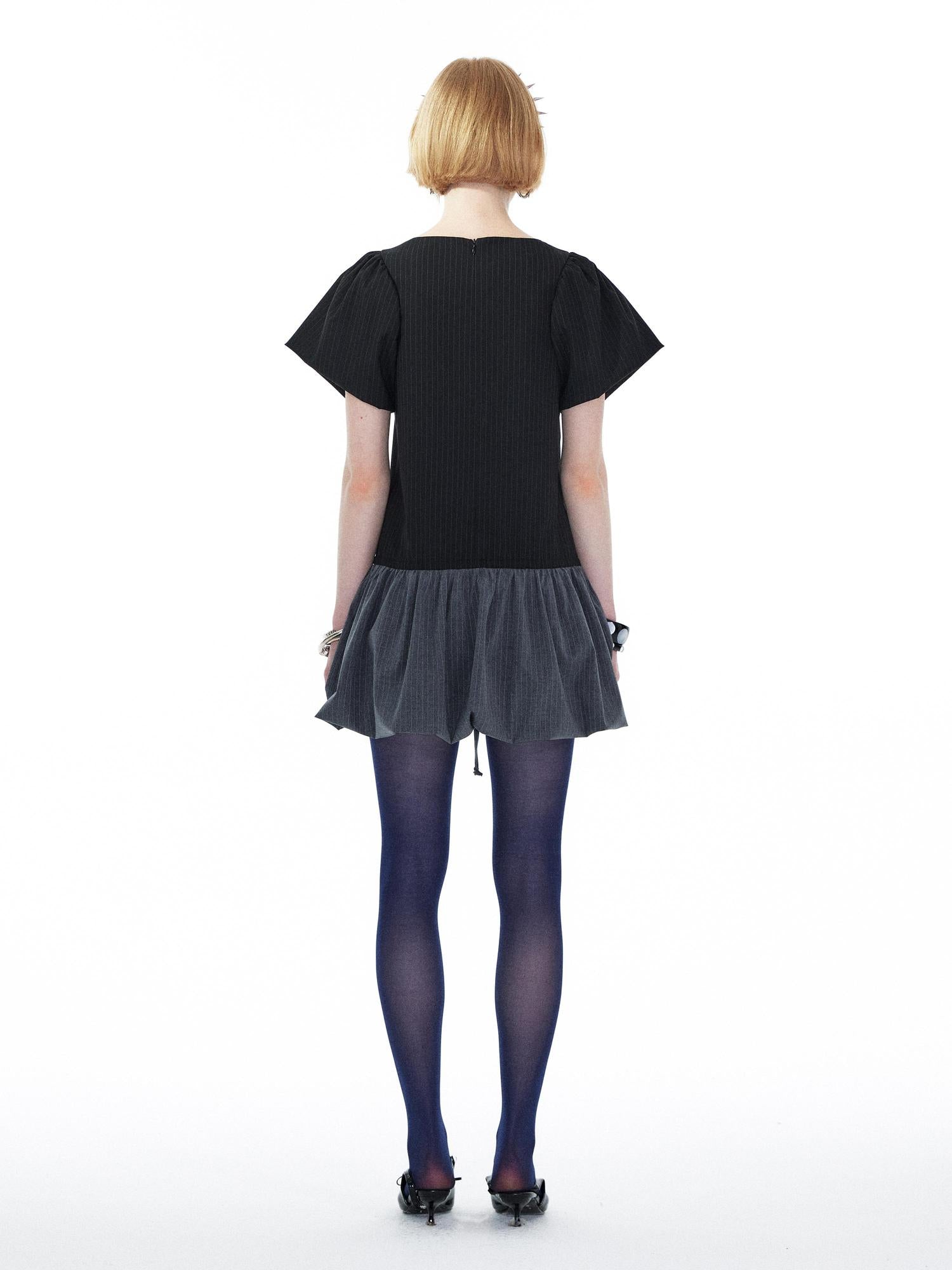 YOSHUYUKI Punk Studded Floral Mini Dress Black Gray V Neck