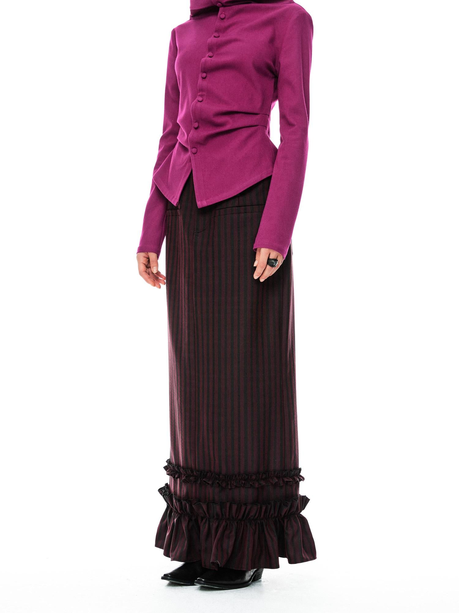 YOSHUYUKI Red Black Striped Straight Lace Maxi Skirt