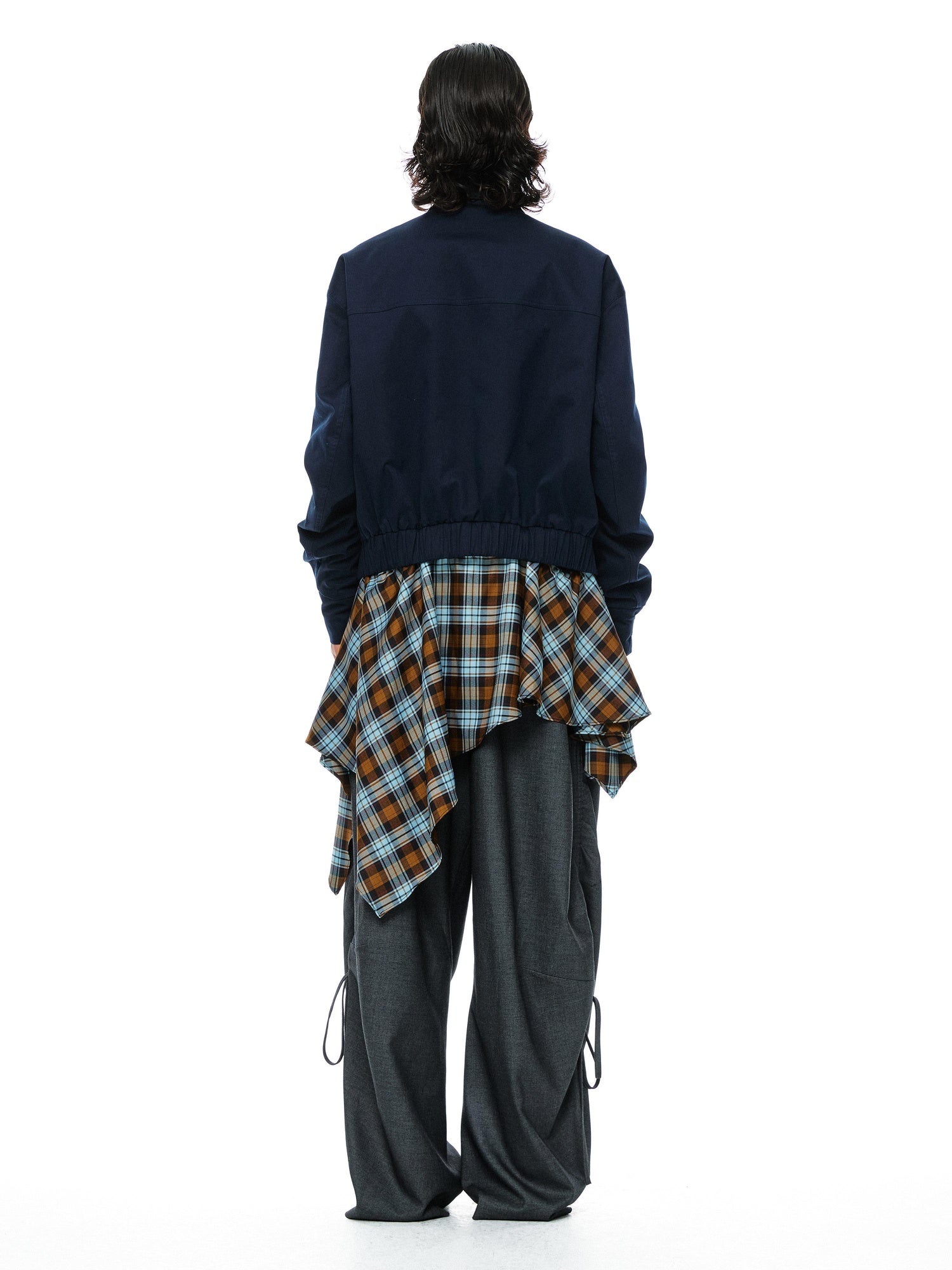 YOSHUYUKI Removable Organic Cotton Retro Straight Faux Layered Unisex Navy Puffer Jacket