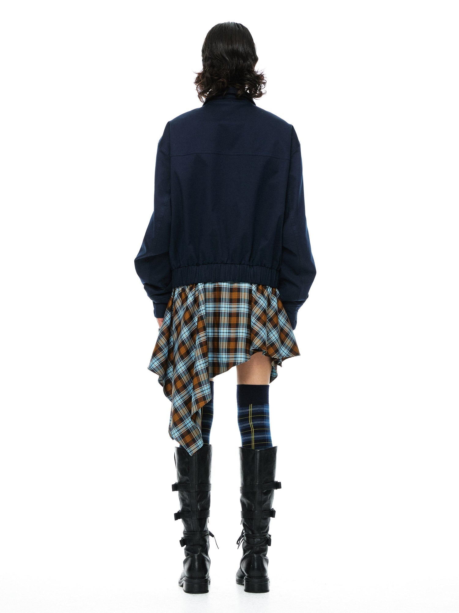 YOSHUYUKI Removable Organic Cotton Retro Straight Faux Layered Unisex Navy Puffer Jacket