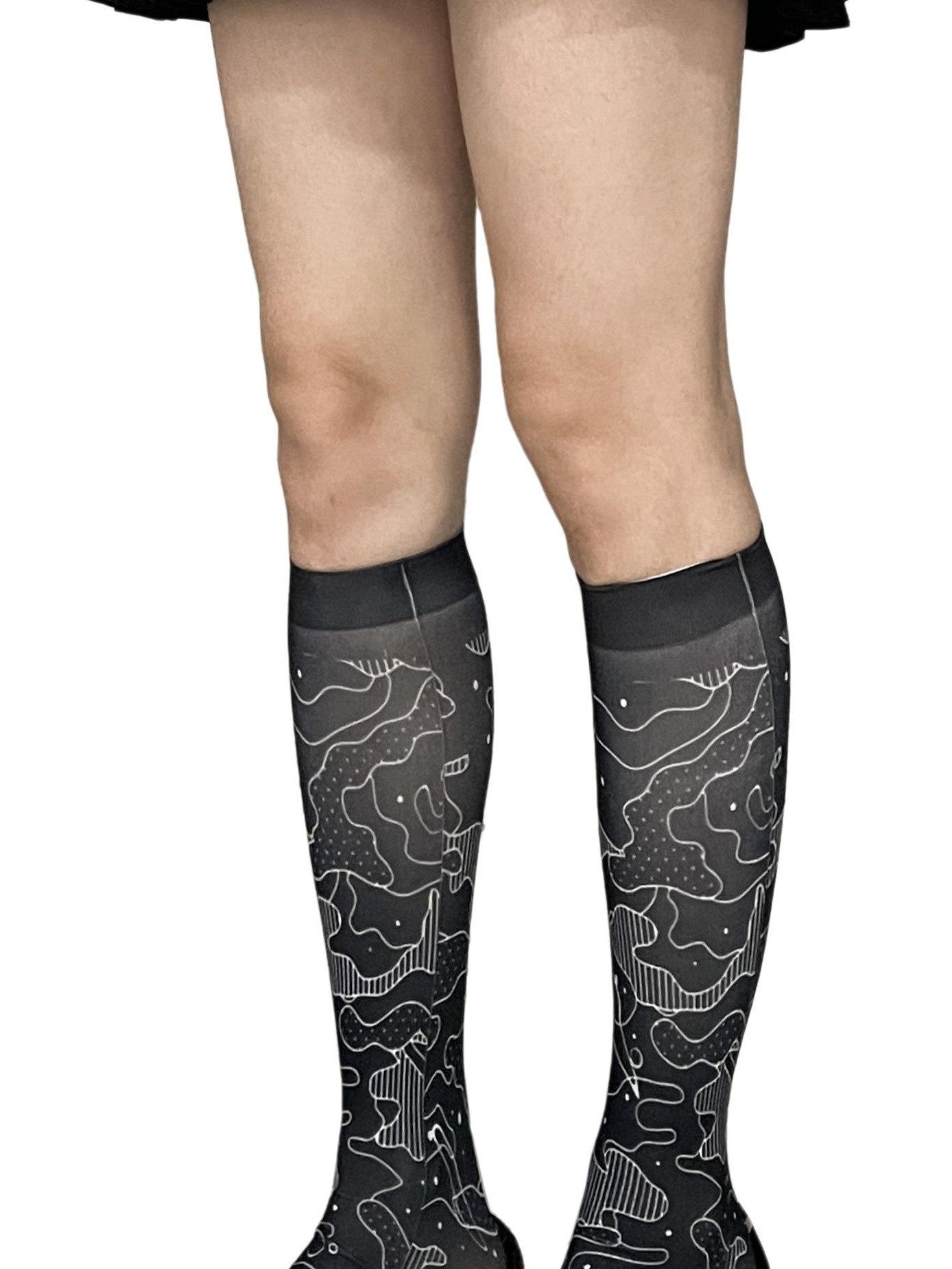 YOSHUYUKI Retro Printed Sheer 60d Stretch Mid Calf Women&