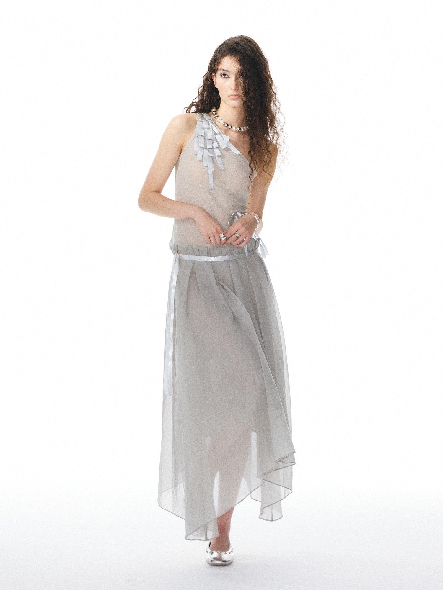 YOSHUYUKI Ribbon Flower Knit One Shoulder Women&