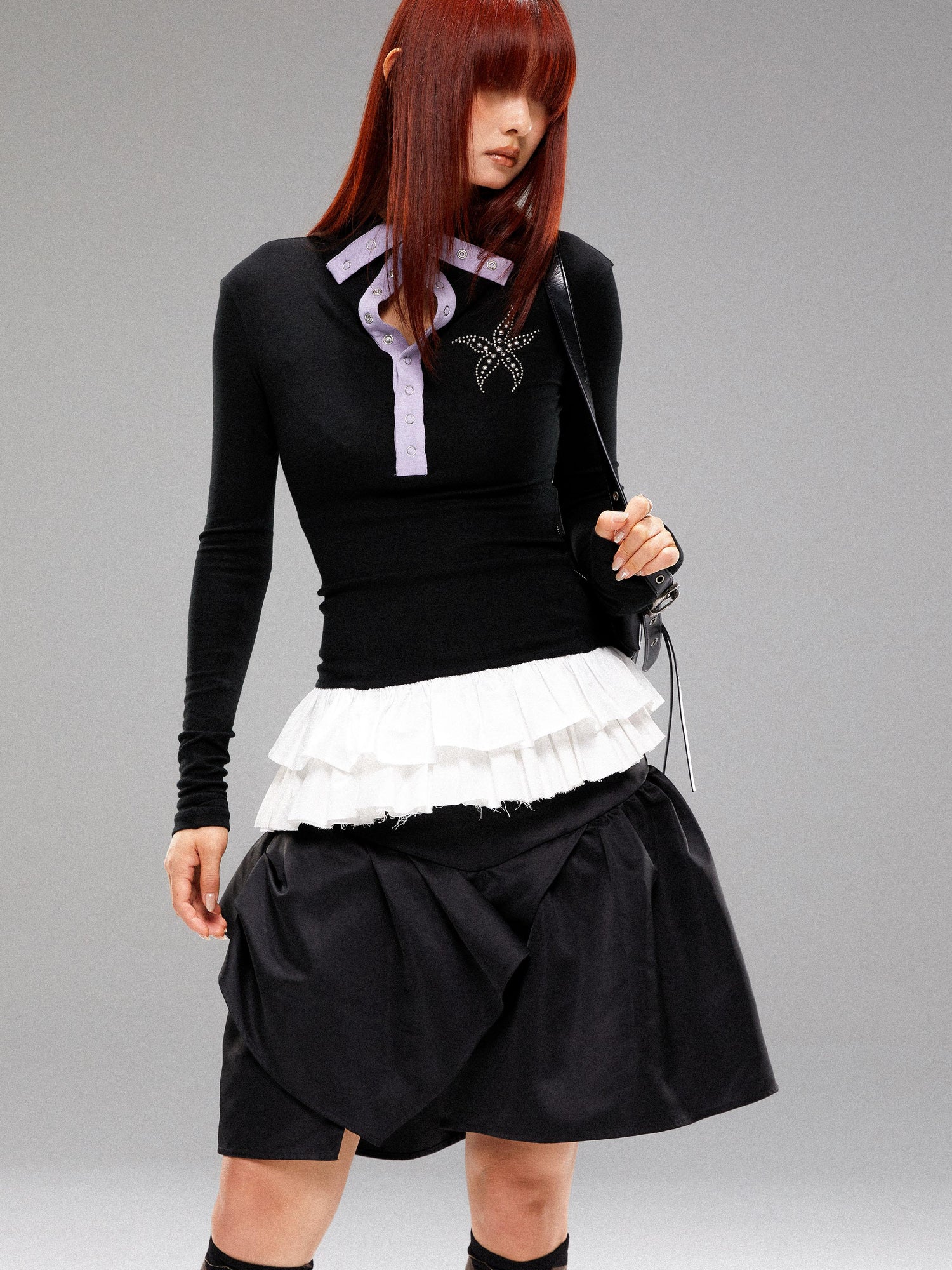 YOSHUYUKI Sea Star Studded Contrast Knit Top