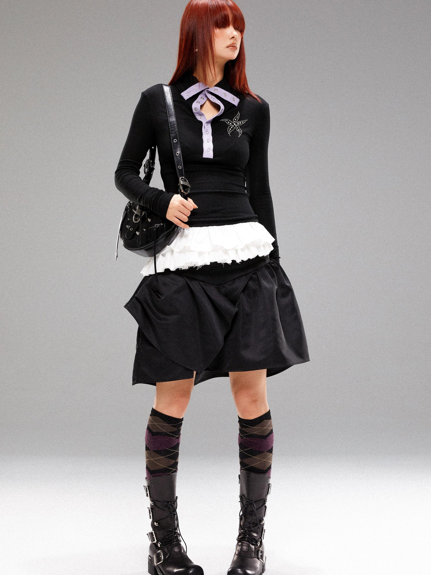 YOSHUYUKI Sea Star Studded Contrast Knit Top