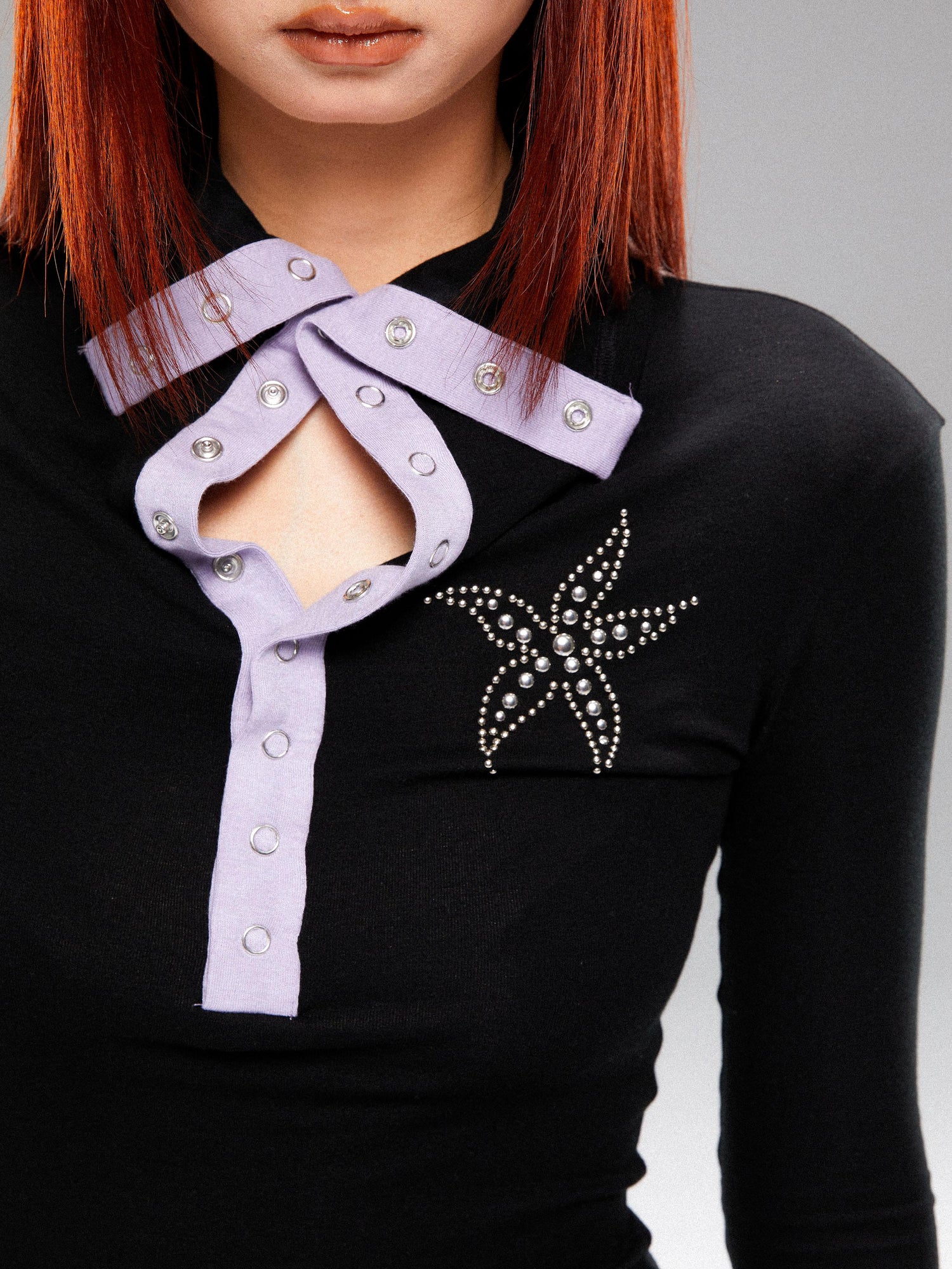 YOSHUYUKI Sea Star Studded Contrast Knit Top