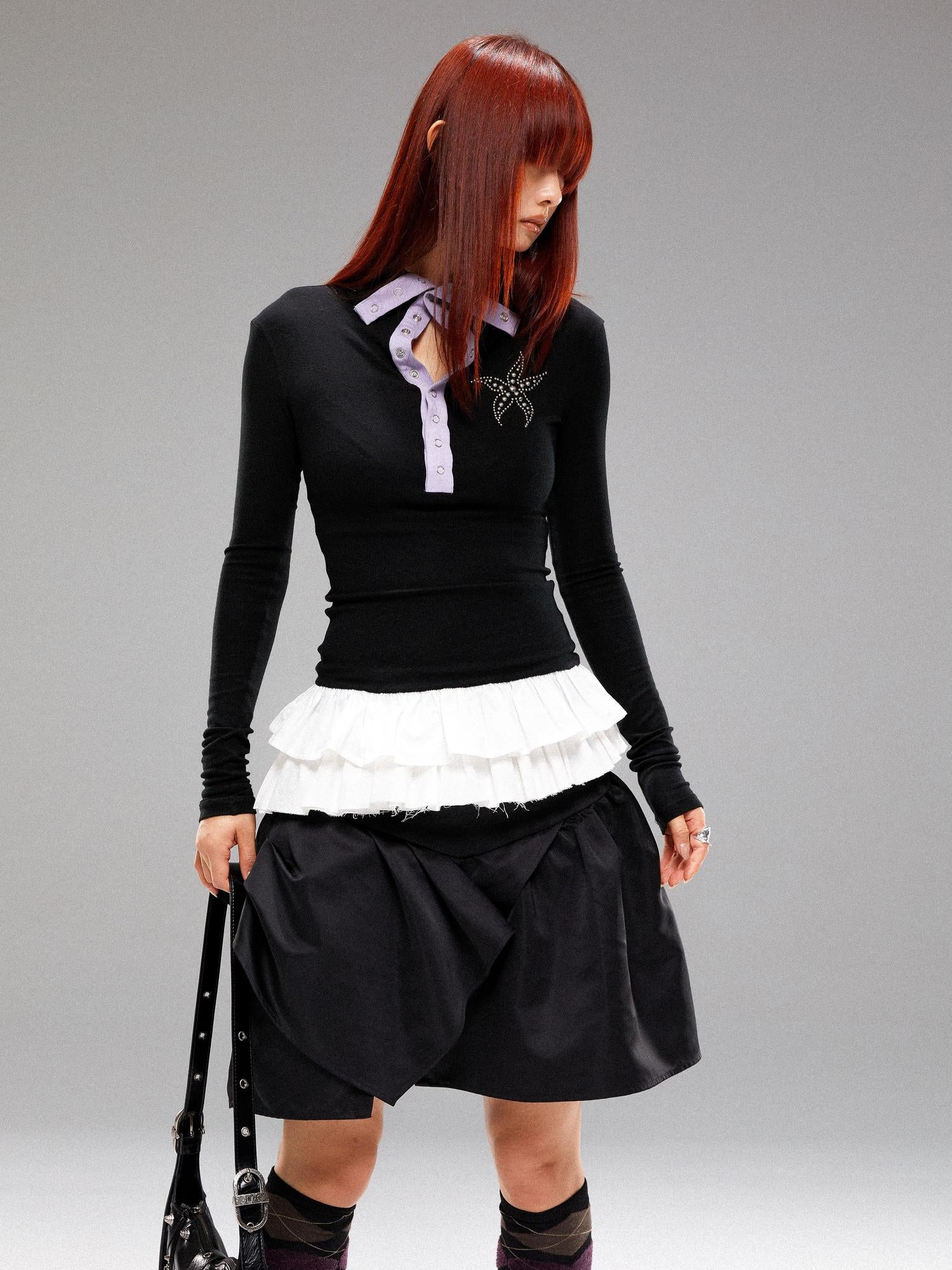 YOSHUYUKI Sea Star Studded Contrast Knit Top