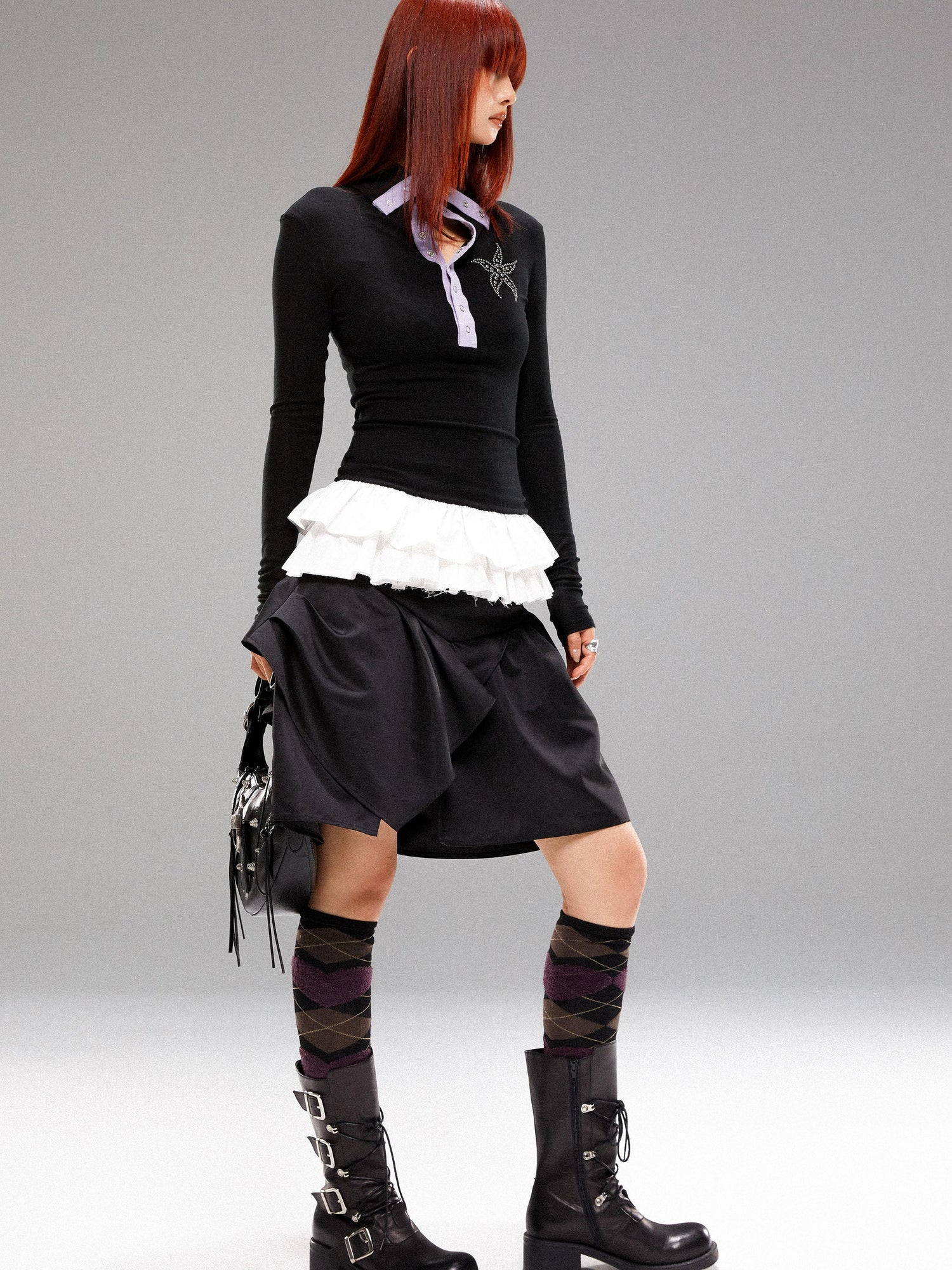 YOSHUYUKI Sea Star Studded Contrast Knit Top