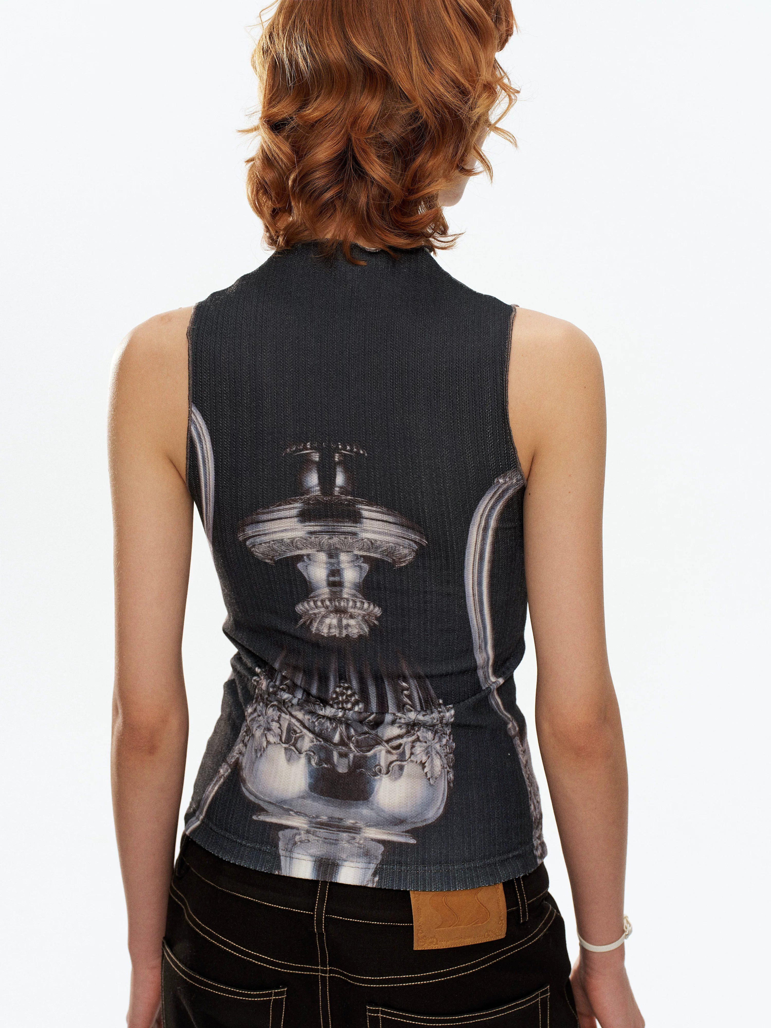 YOSHUYUKI Silver Wine Bottle Print Panel H Silhouette Women&