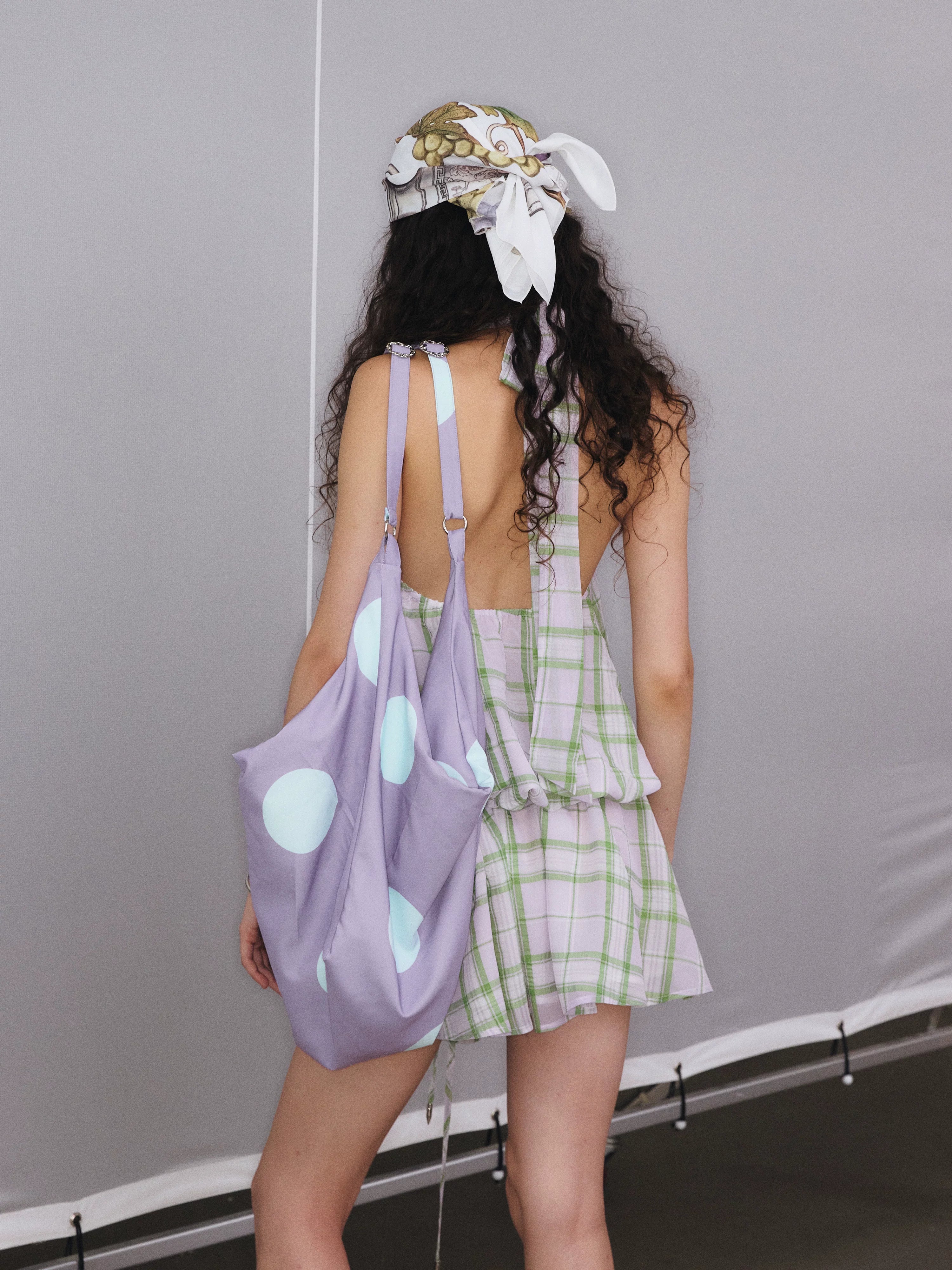 YOSHUYUKI Square Polka Dot Print Metal Chain Strap Tote Women&