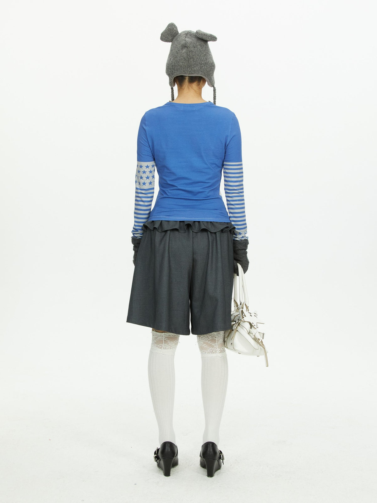 YOSHUYUKI Star Print Colorblock Sleeve Y2k Retro Women&