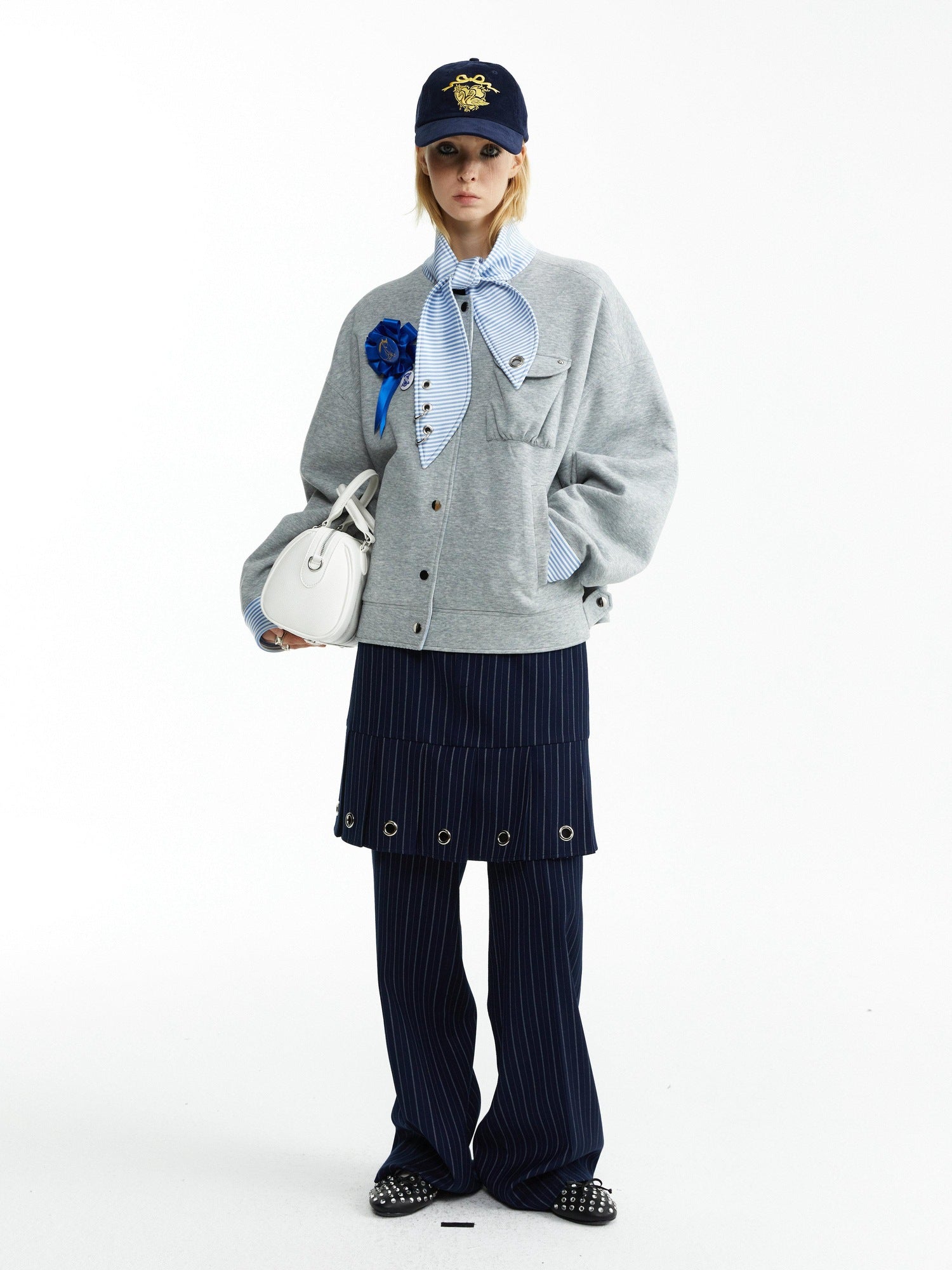 YOSHUYUKI Stretch Lightweight Loose Fit Street Style Round Neck Button Front Gray Jacket