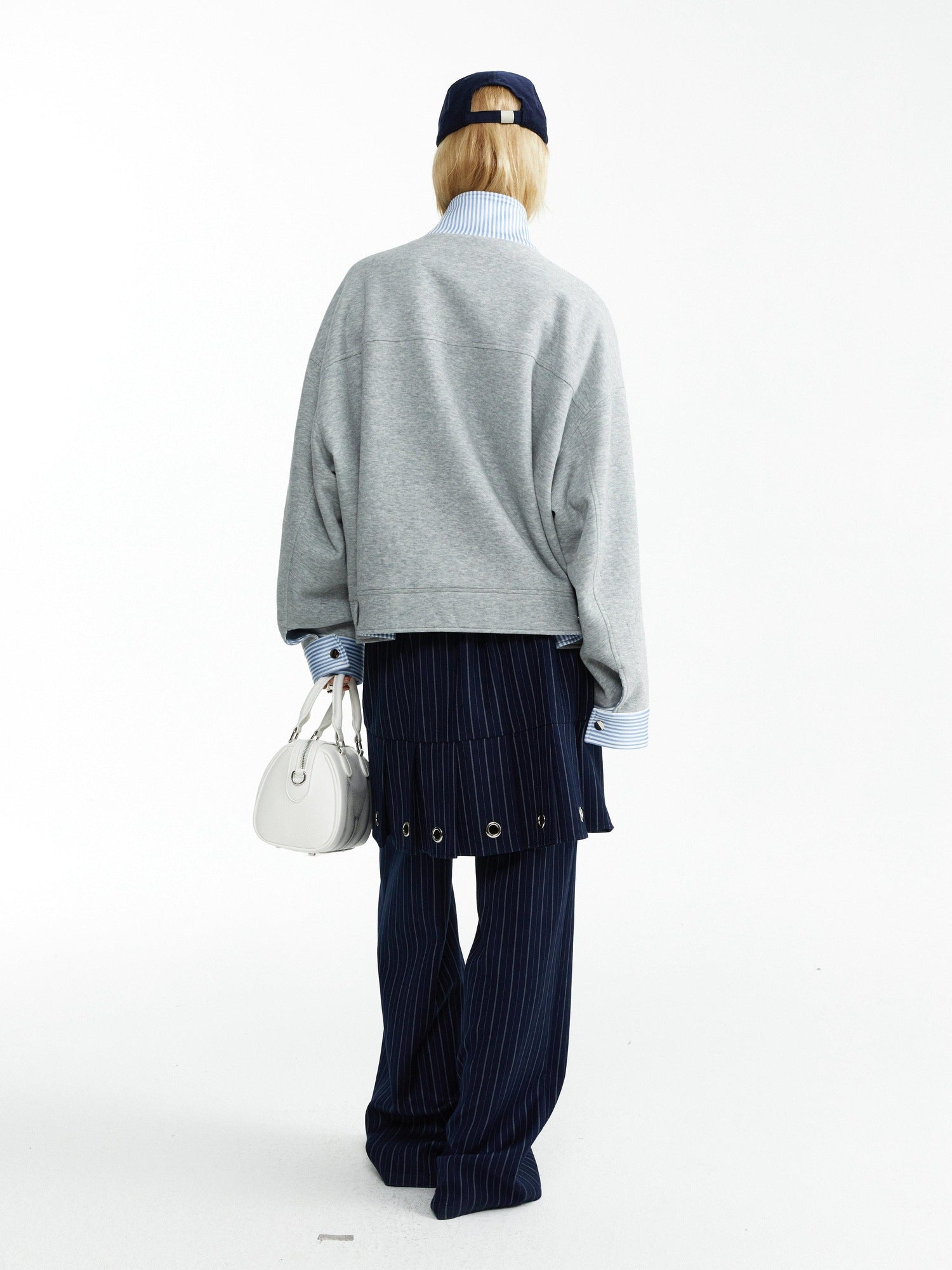 YOSHUYUKI Stretch Lightweight Loose Fit Street Style Round Neck Button Front Gray Jacket