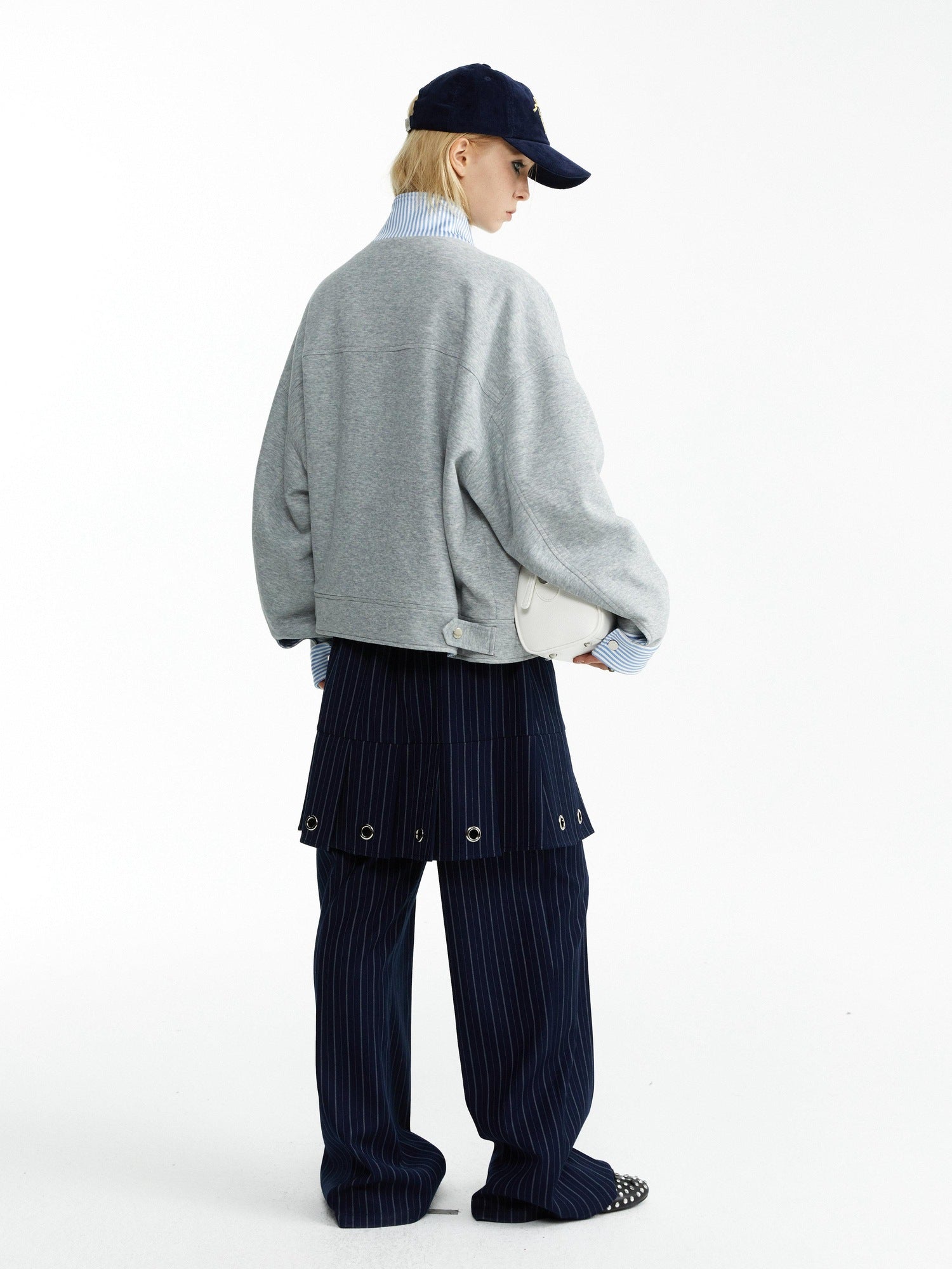 YOSHUYUKI Stretch Lightweight Loose Fit Street Style Round Neck Button Front Gray Jacket