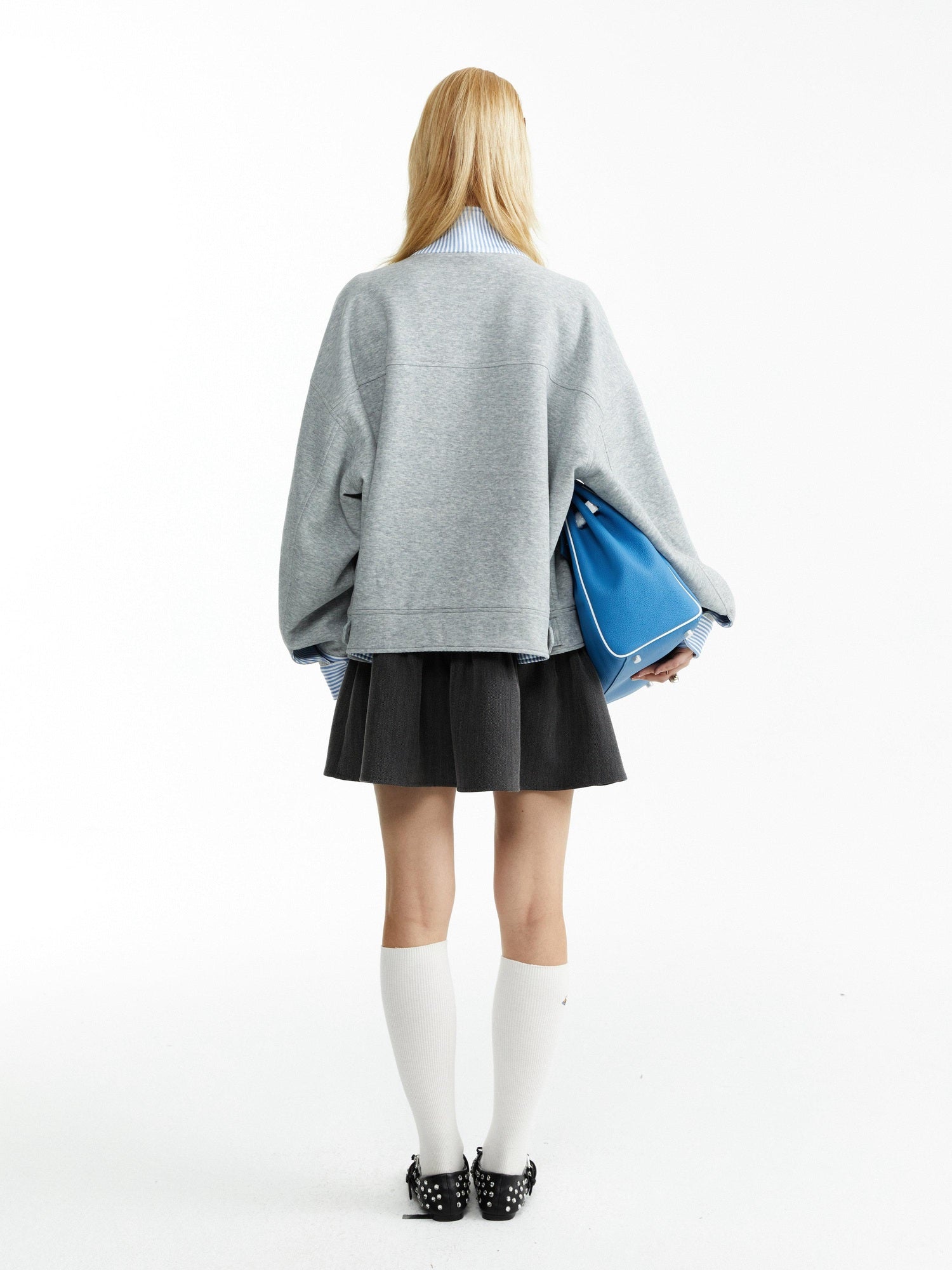 YOSHUYUKI Stretch Lightweight Loose Fit Street Style Round Neck Button Front Gray Jacket