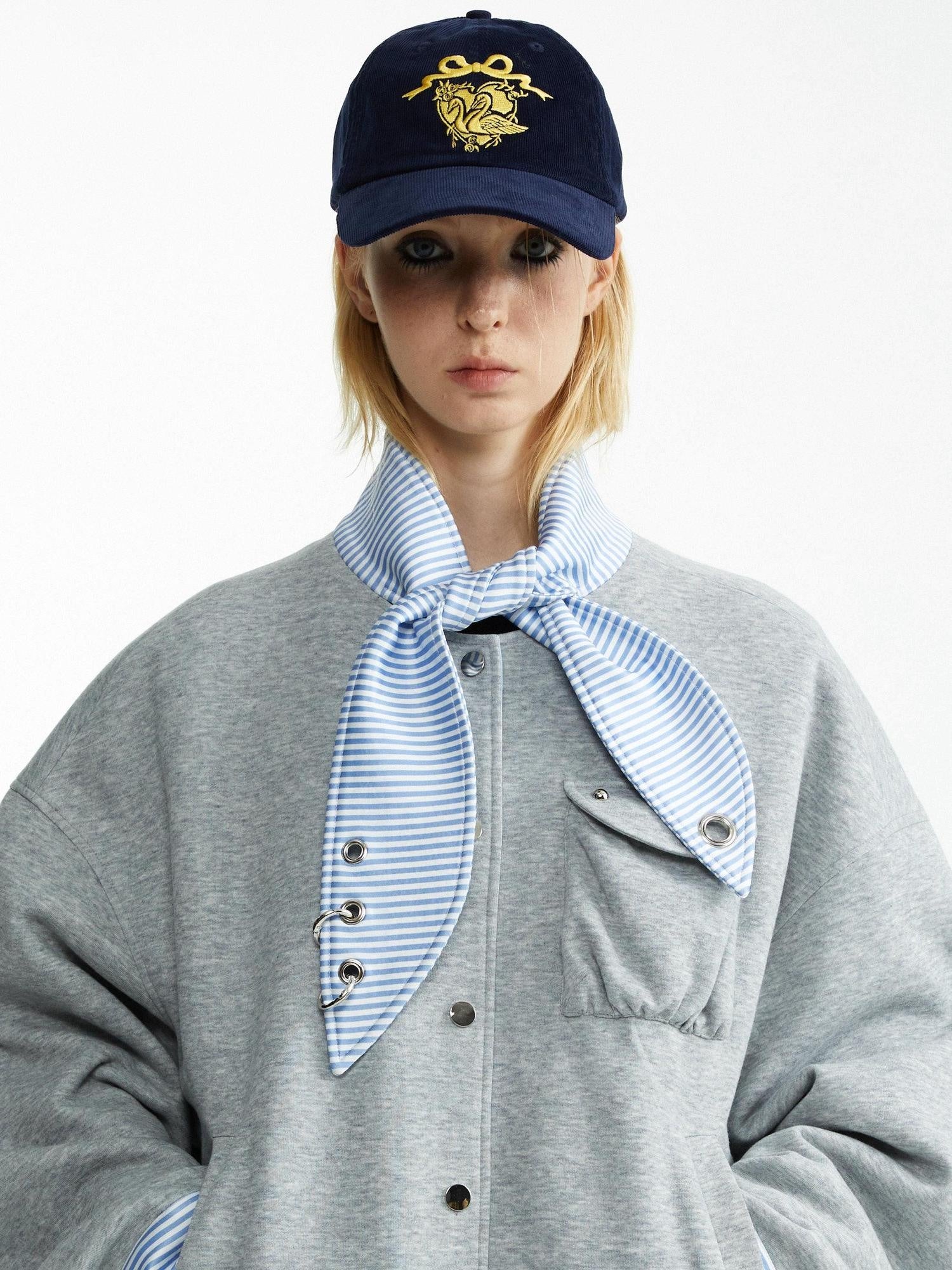 YOSHUYUKI Stretch Lightweight Loose Fit Street Style Round Neck Button Front Gray Jacket