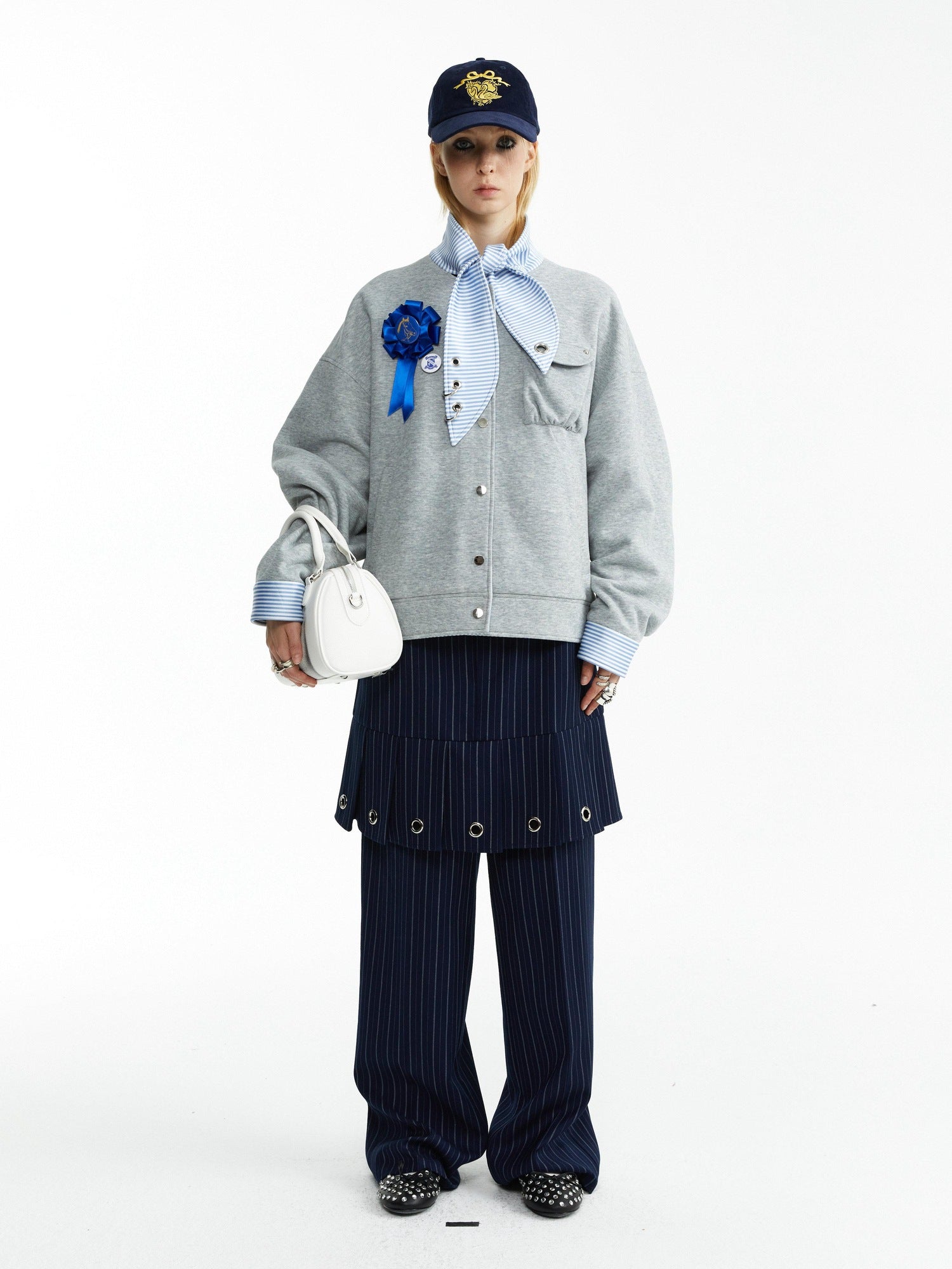 YOSHUYUKI Stretch Lightweight Loose Fit Street Style Round Neck Button Front Gray Jacket