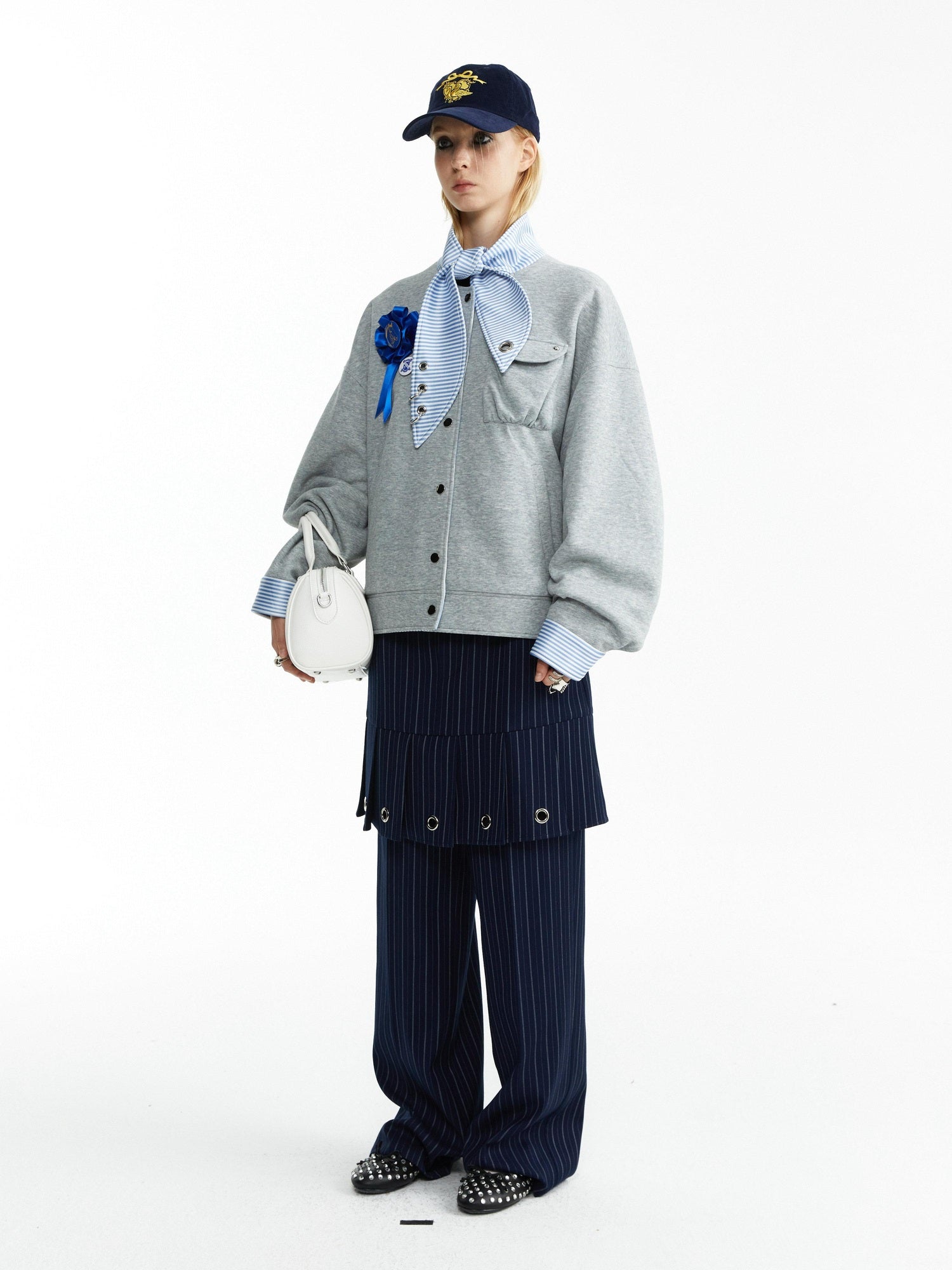 YOSHUYUKI Stretch Lightweight Loose Fit Street Style Round Neck Button Front Gray Jacket