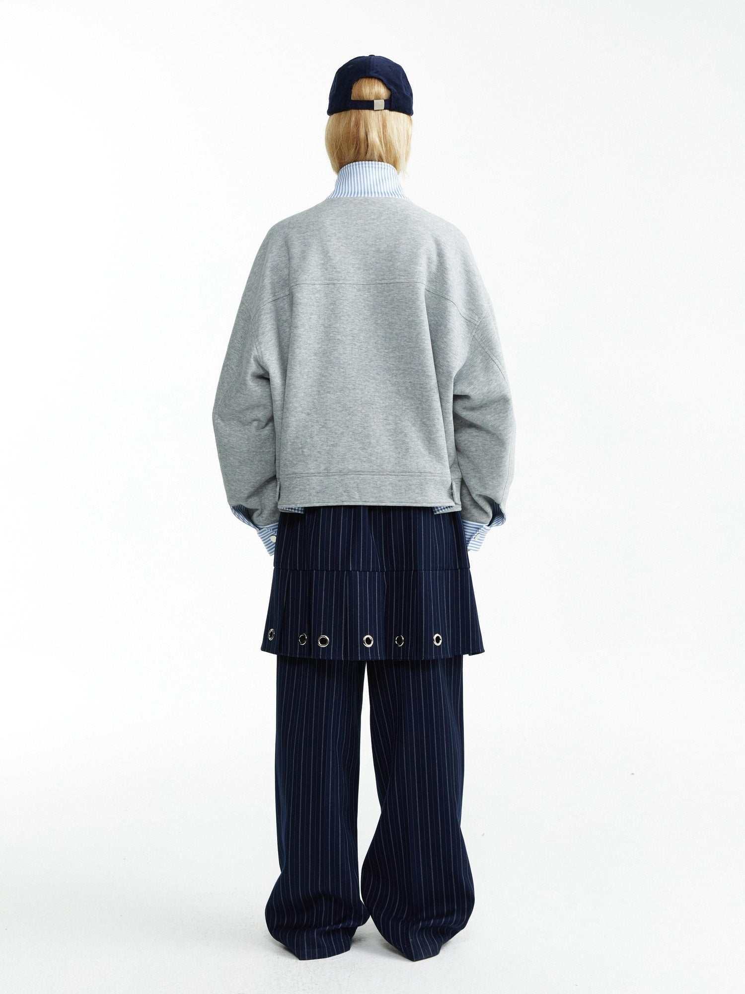 YOSHUYUKI Stretch Lightweight Loose Fit Street Style Round Neck Button Front Gray Jacket