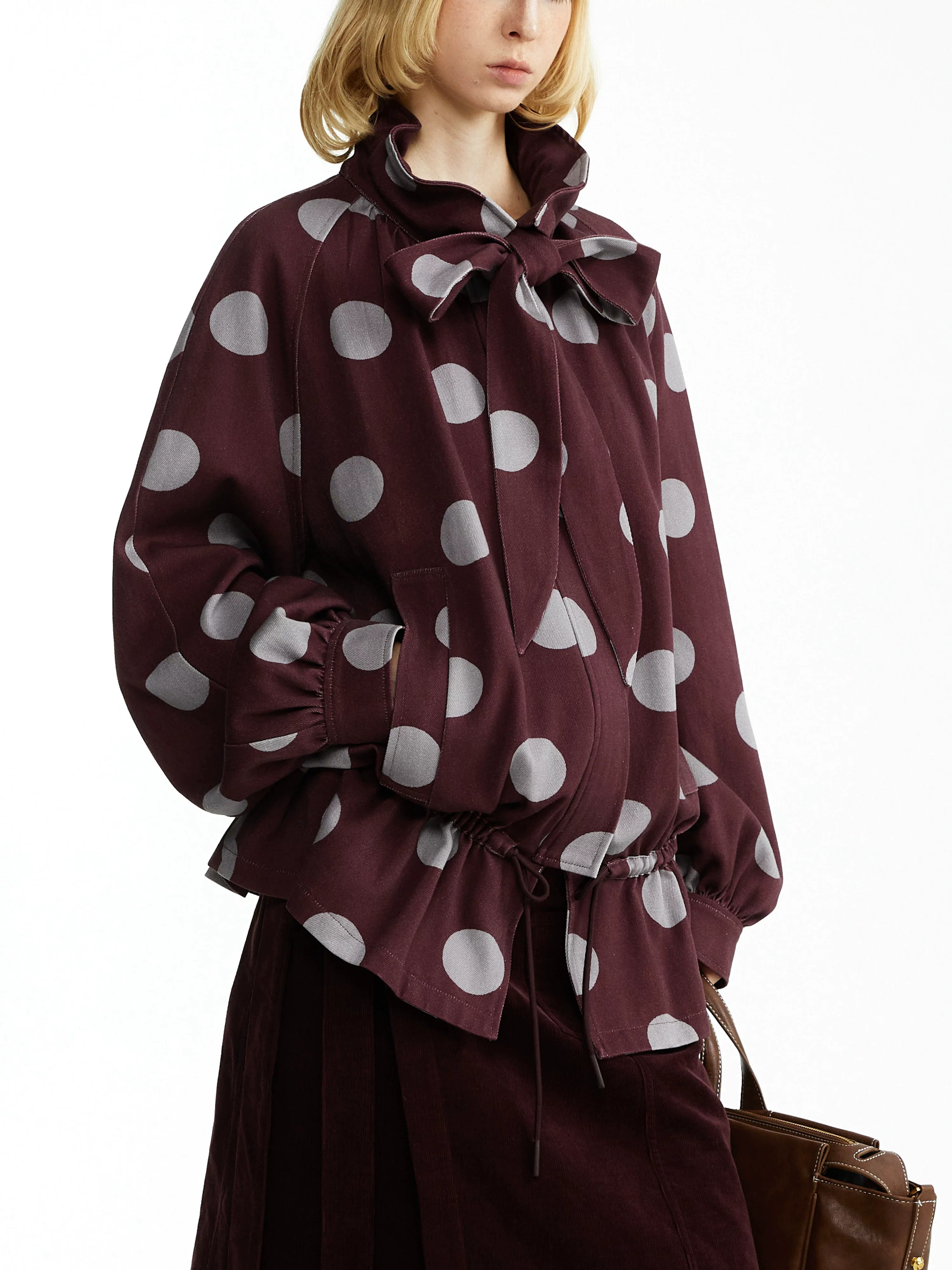 YOSHUYUKI Tencel Cotton Relaxed Fit Hooded Unisex Polka Dot Zip Jacket-1