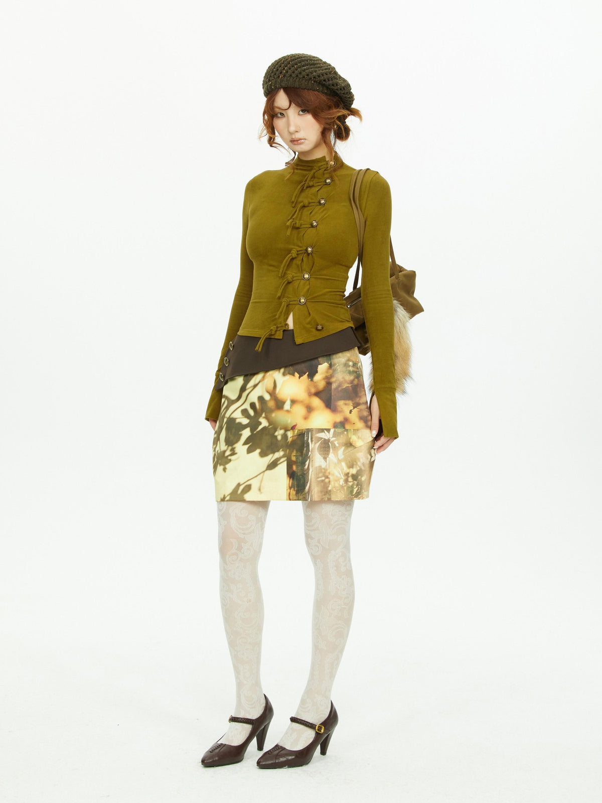 YOSHUYUKI Tree Shadow Print Cocoon Low Waist Reversible Women&